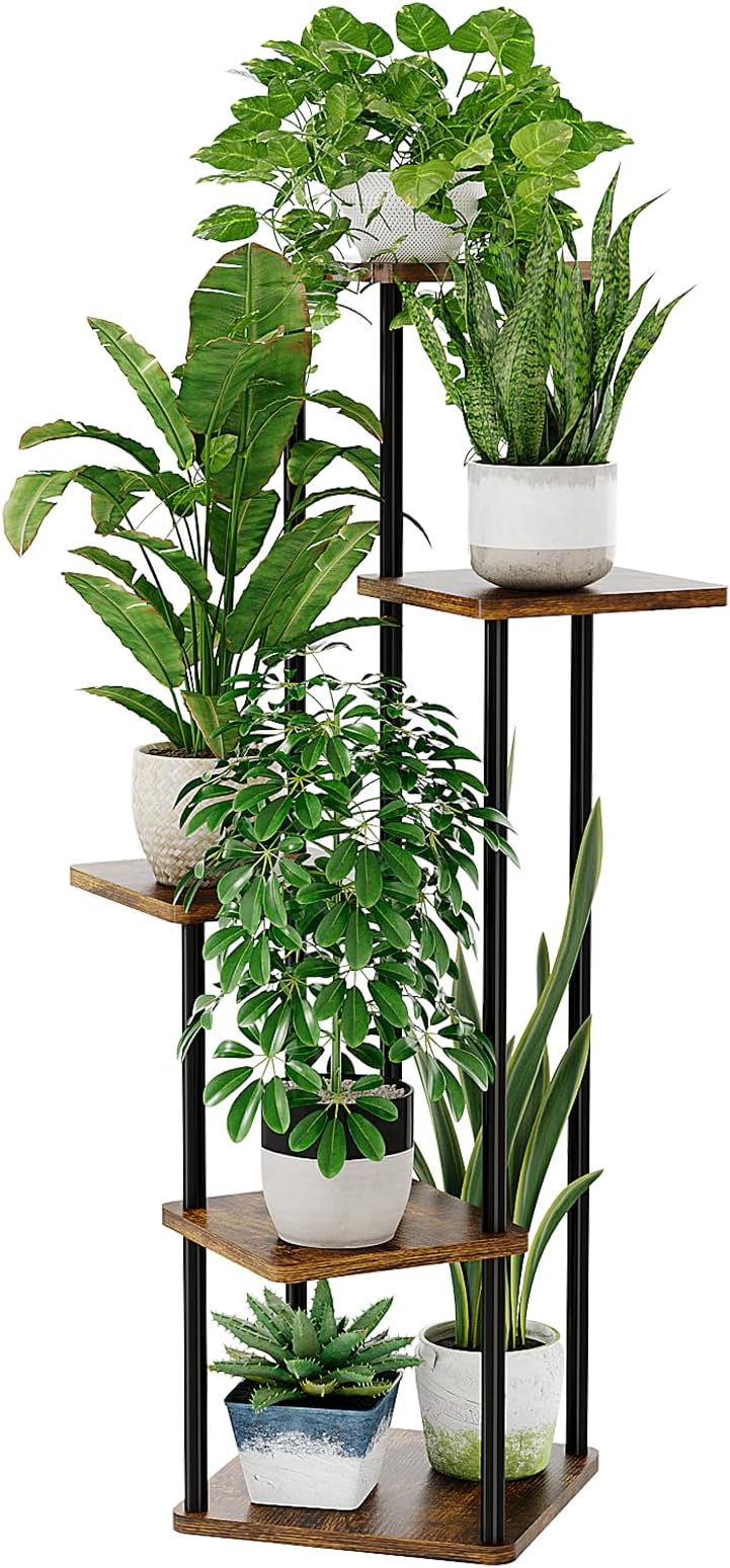 Bamworld Plant Stand Indoor Plant Shelf Outdoor Wood Plant Rack for Multiple Plants 5 Tiers Ladder Plant Holder for Living Room Patio Boho Home Decor for Gardening