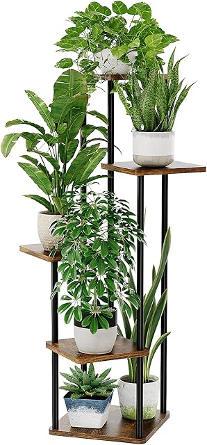 Bamworld 5 Tier 5 Potted Plant Stand Indoor, Tall Metal Plant Shelf for Multiple Plants, Corner Black Flower Pots Shelf for Patio Garden Balcony Living Room Bedroom