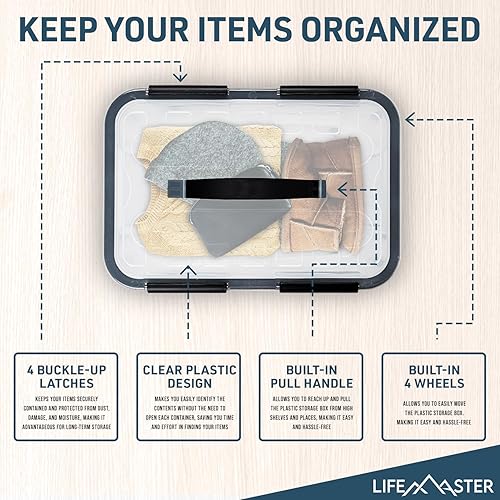 Miniatura 3 de Lifemaster Juego de cajas de almacenamiento apilables, 6 piezas de 32 cuartos de galón, multiusos, cajas de almacenamiento apilables que ahorran