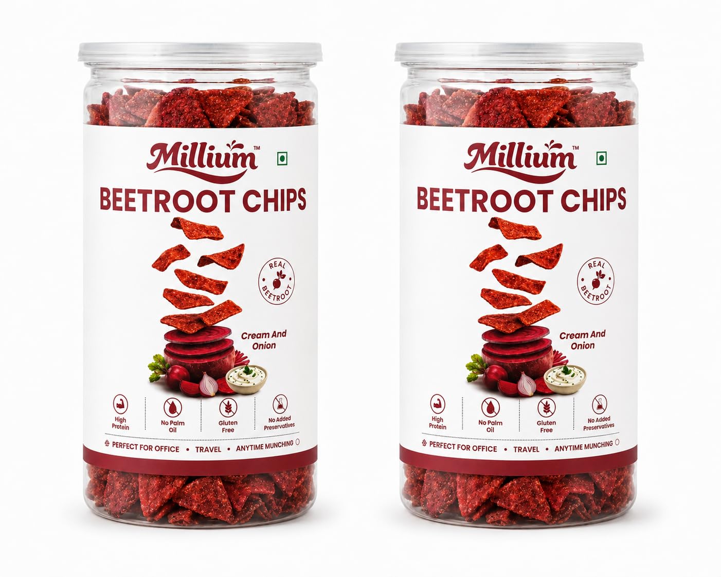 Millium Beetroot Chips Cream & Onion Combo Pack of 2 (140g Each) | Crispy Beetroot Snacks | Made with 100% Fresh Beet-root Pulp | No Palm Oil, 40% Less Oil | Gluten Free & Vegan | Healthy Snacks for Kids & Adults-image-46