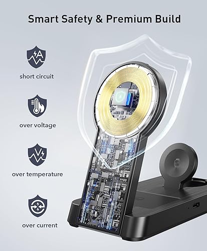 Miniatura 5 de Estación de carga magnética inalámbrica 3 en 1 para iPhone cargador portátil plegable para iPhone 17-12 Pro Max y Apple Watch y AirPods, para Apple