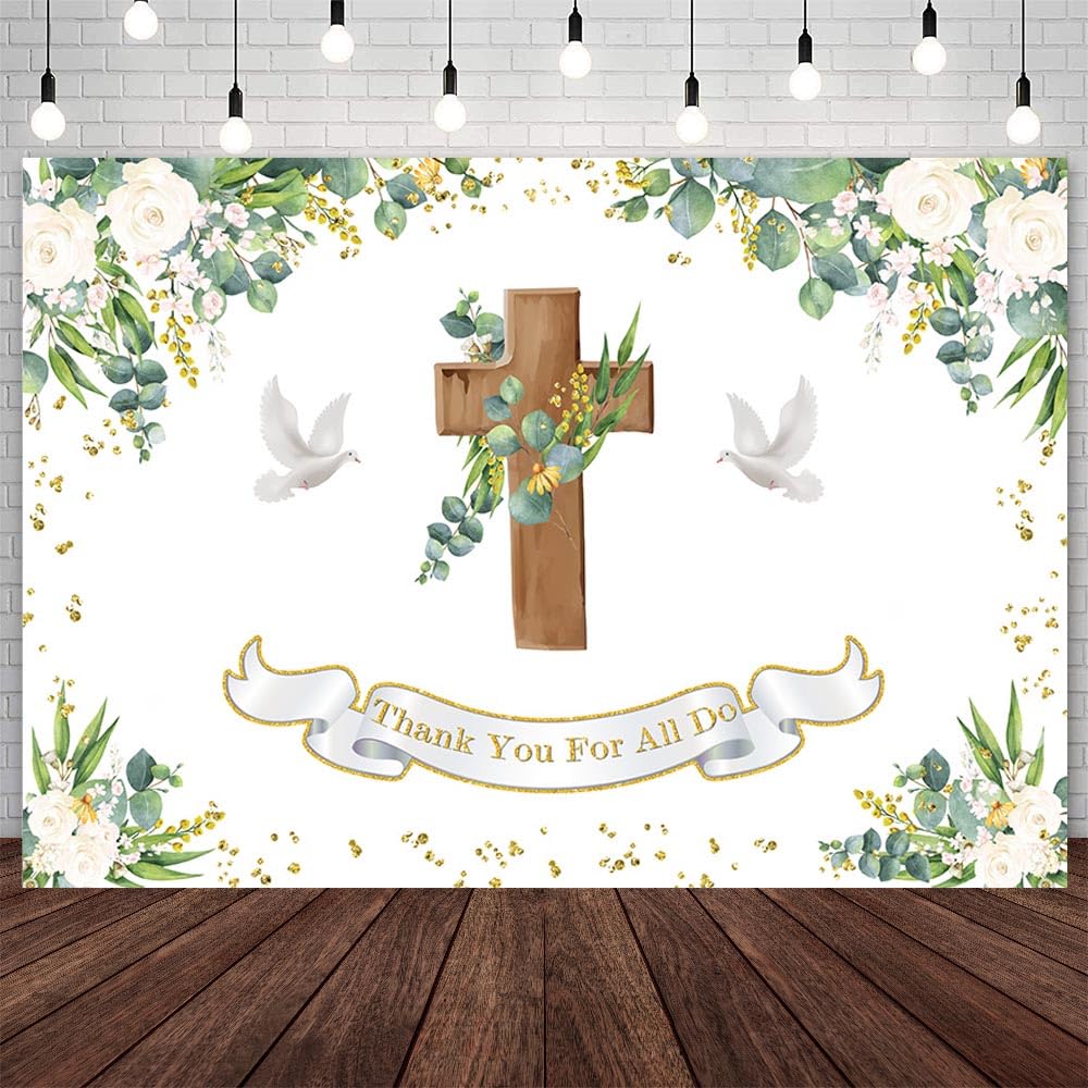 AIBIIN 7x5ft Happy Pastor Appreciate Day Backdrop Thank You for All You Do We Appreciate You Photography Background Thanks to Pastor Cross Party