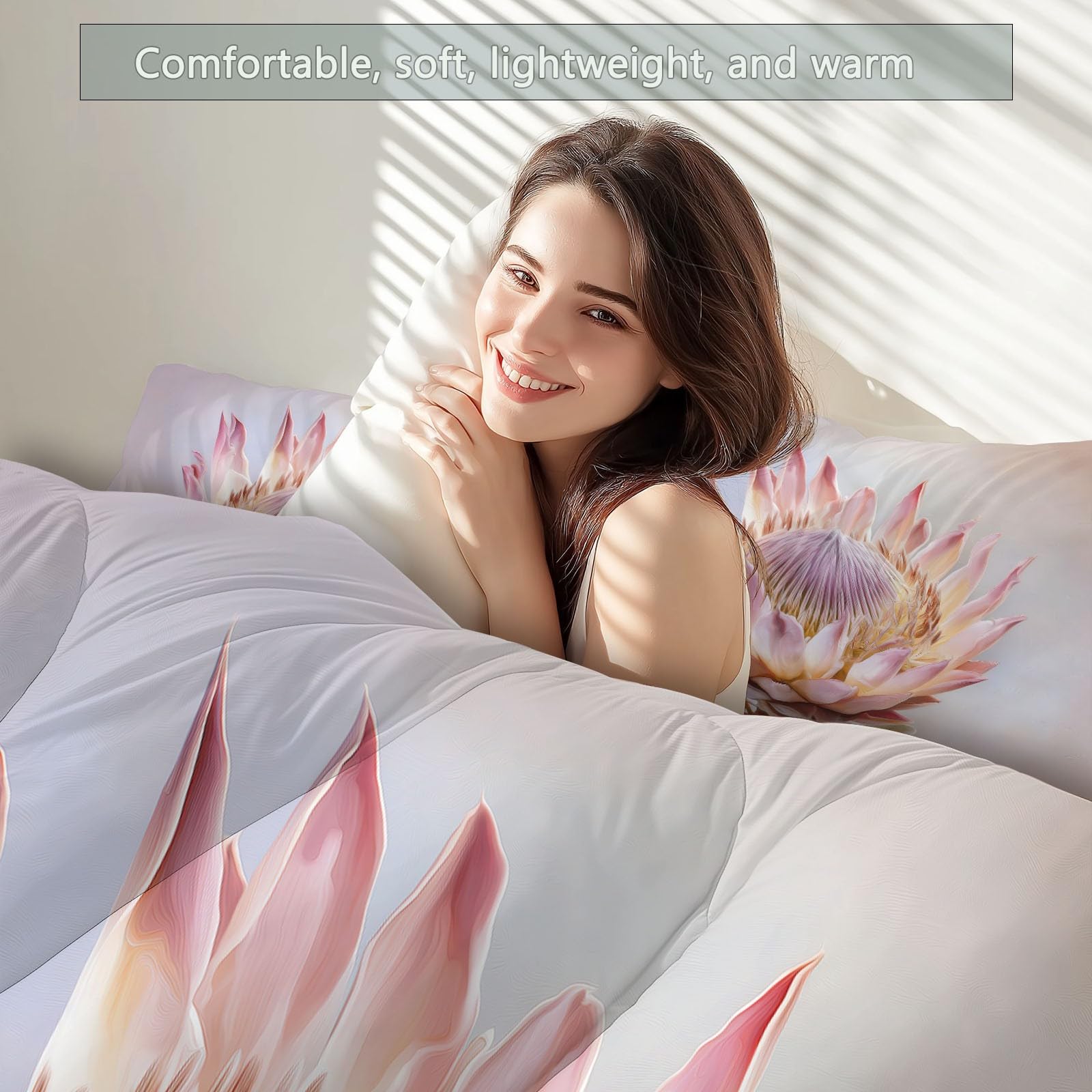 Générique Trapunta stampata 140 x 200 cm Pianta Fiori di Protea Reversibile Trapunta Acquarello Onirique 4 Stagioni - Grigio Trapunte trapuntate, Edredon Trapunte senza Houss e 2 federe 65 x 65 cm