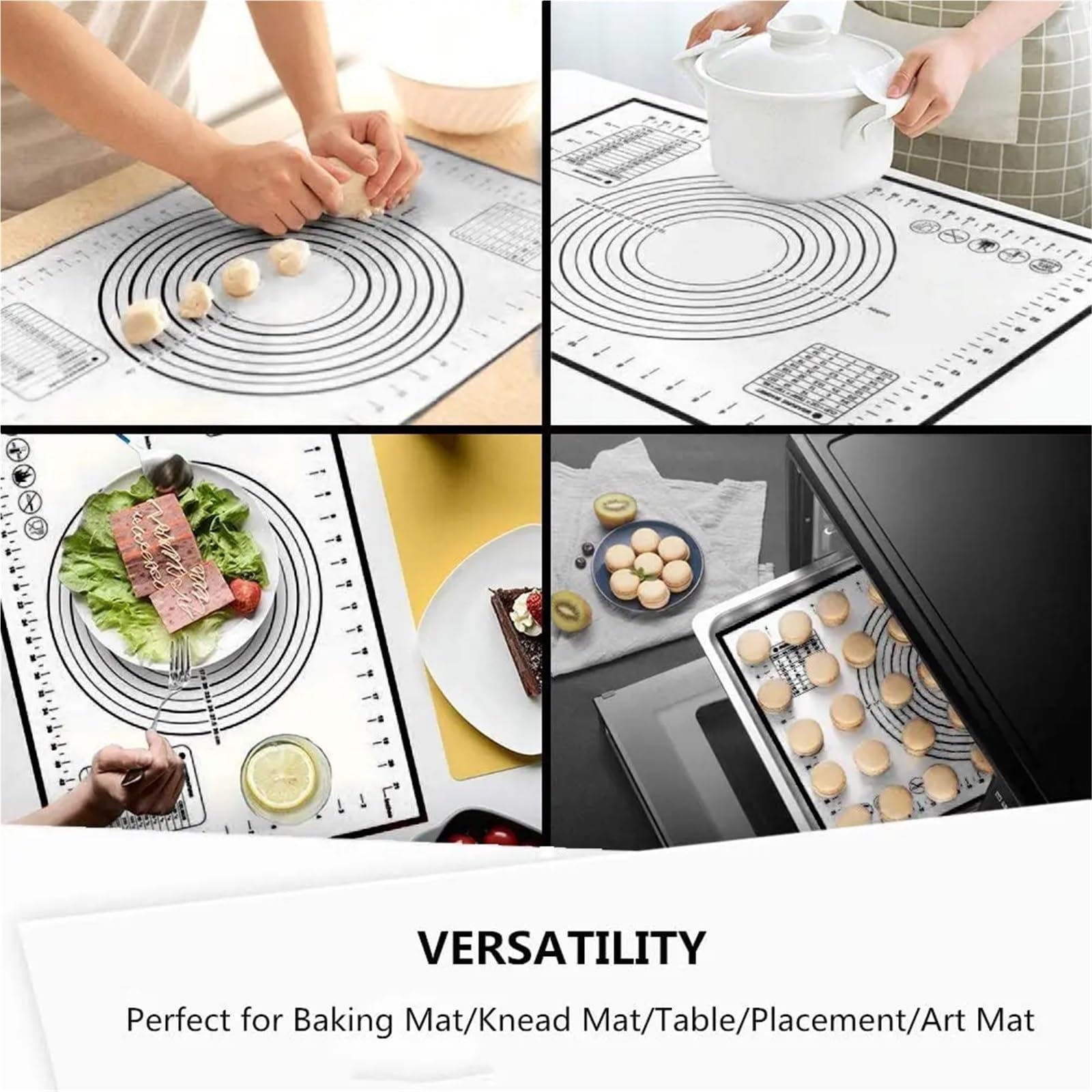 Silikon-Backmatte, große Knetunterlage, antihaftbeschichtete Oberfläche, Rollteigmatte mit Skala for Küchen-Kochblätter für Fondant Pizza Brot(Black,80x60cm)