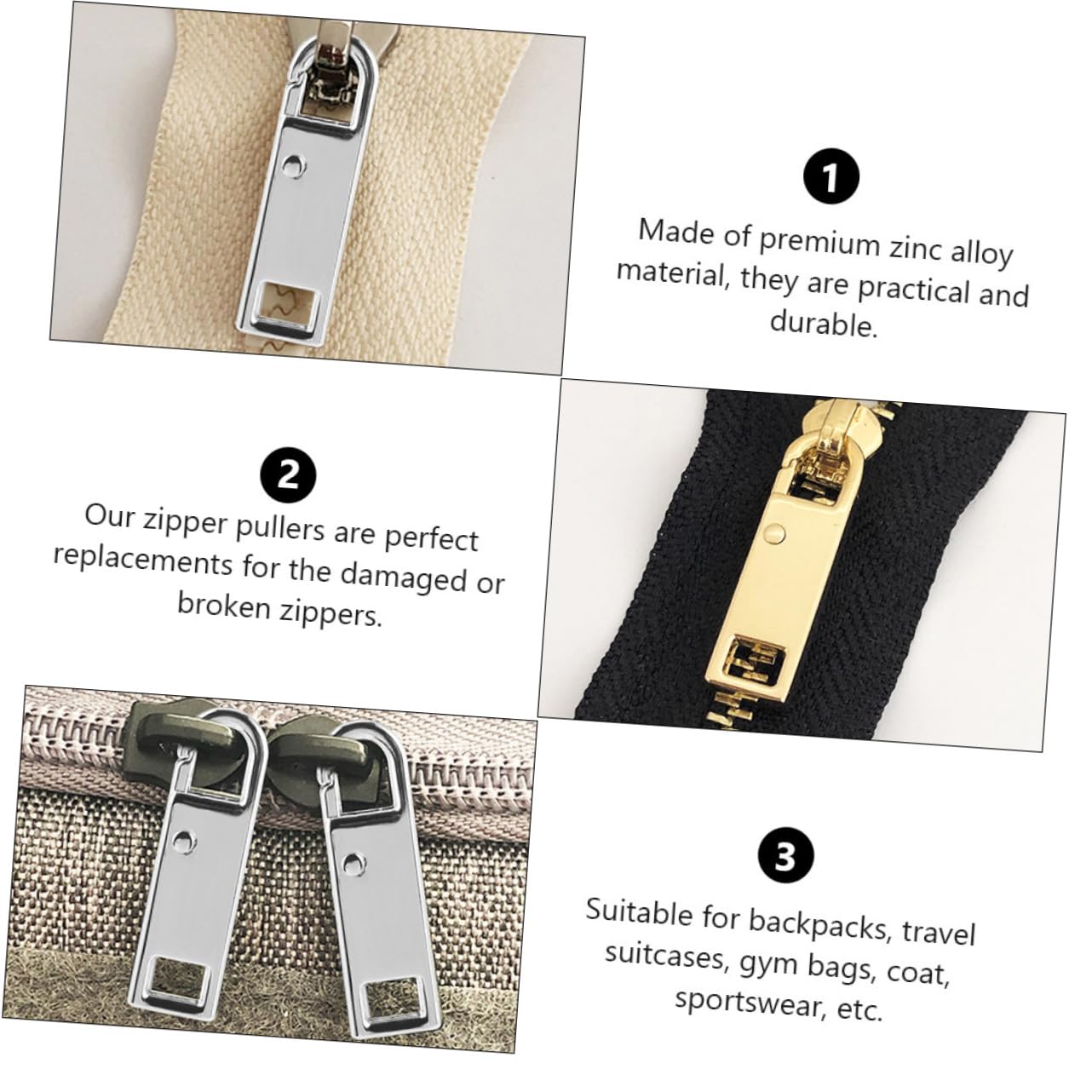 Tofficu 40piezas Accesorios De Tiradores Desmontables Para Cremalleras Cabezas De Zipper Para Mochilas y Equipaje Reemplazo Práctico y Duradero Multiusos