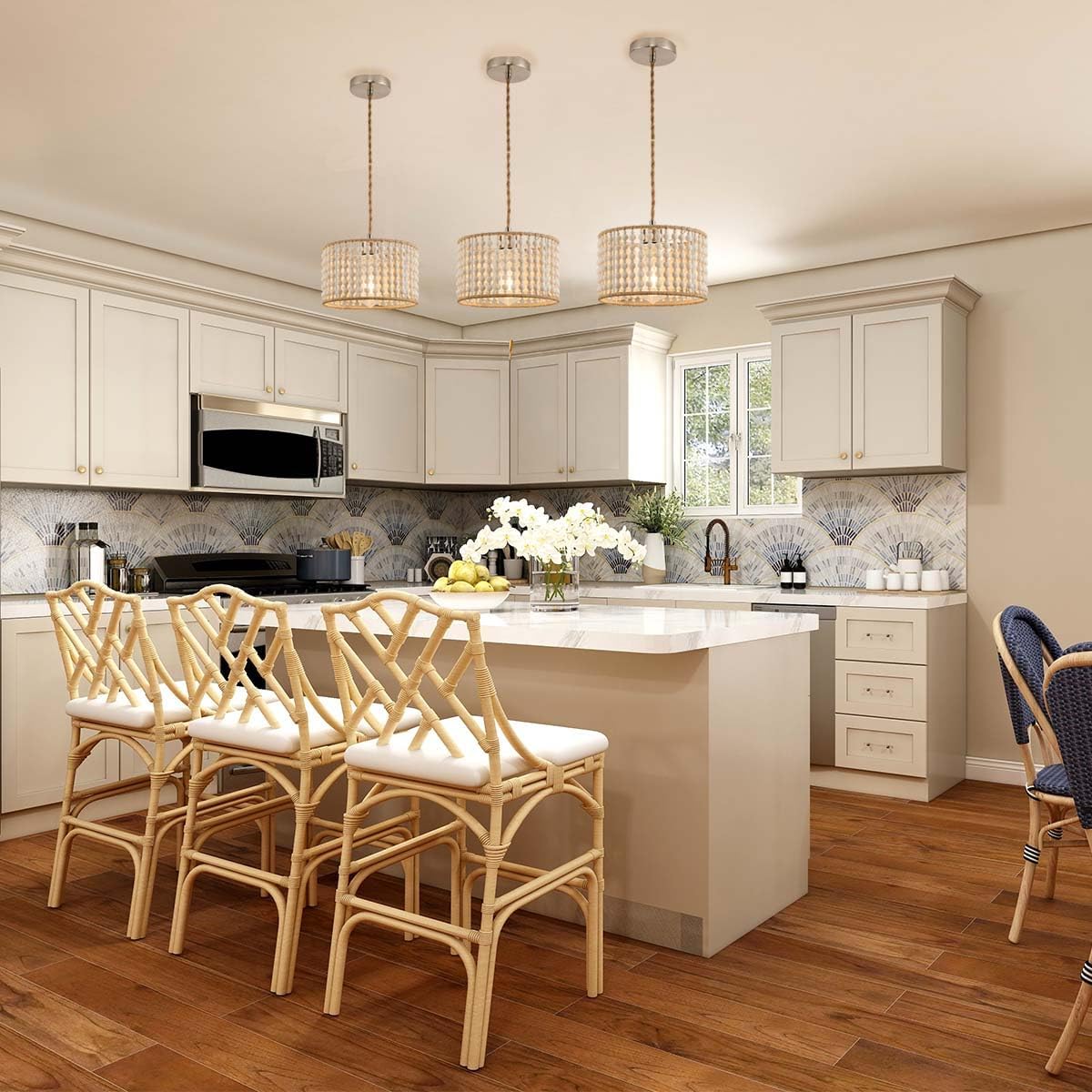Boho Pendant Light Fixtures for Kitchen Island,Brushed Nickel Metal Farmhouse 1-Light semi Flush Ceiling Light for Living Dining Room Hallway Bedroom