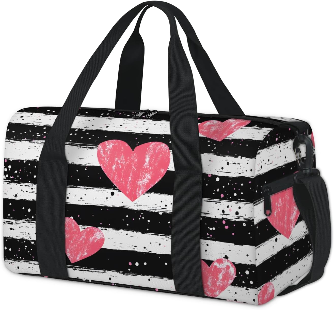 Sports Duffle Bag, Small Gym Bags With Zipper, Ballet Dance Bag for Girls, Workout Soccer Bags for Boys Weekend Overnight Shoulder Carry-On Travel Tote (Stripes Hearts)