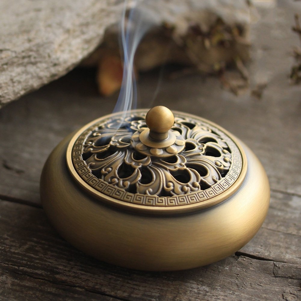 Incense burner,Retro incense stick holder decorated censer for use with cone incense incense ash catcher tray bowl-A D3.6*H2.4inch(9.2*6cm)