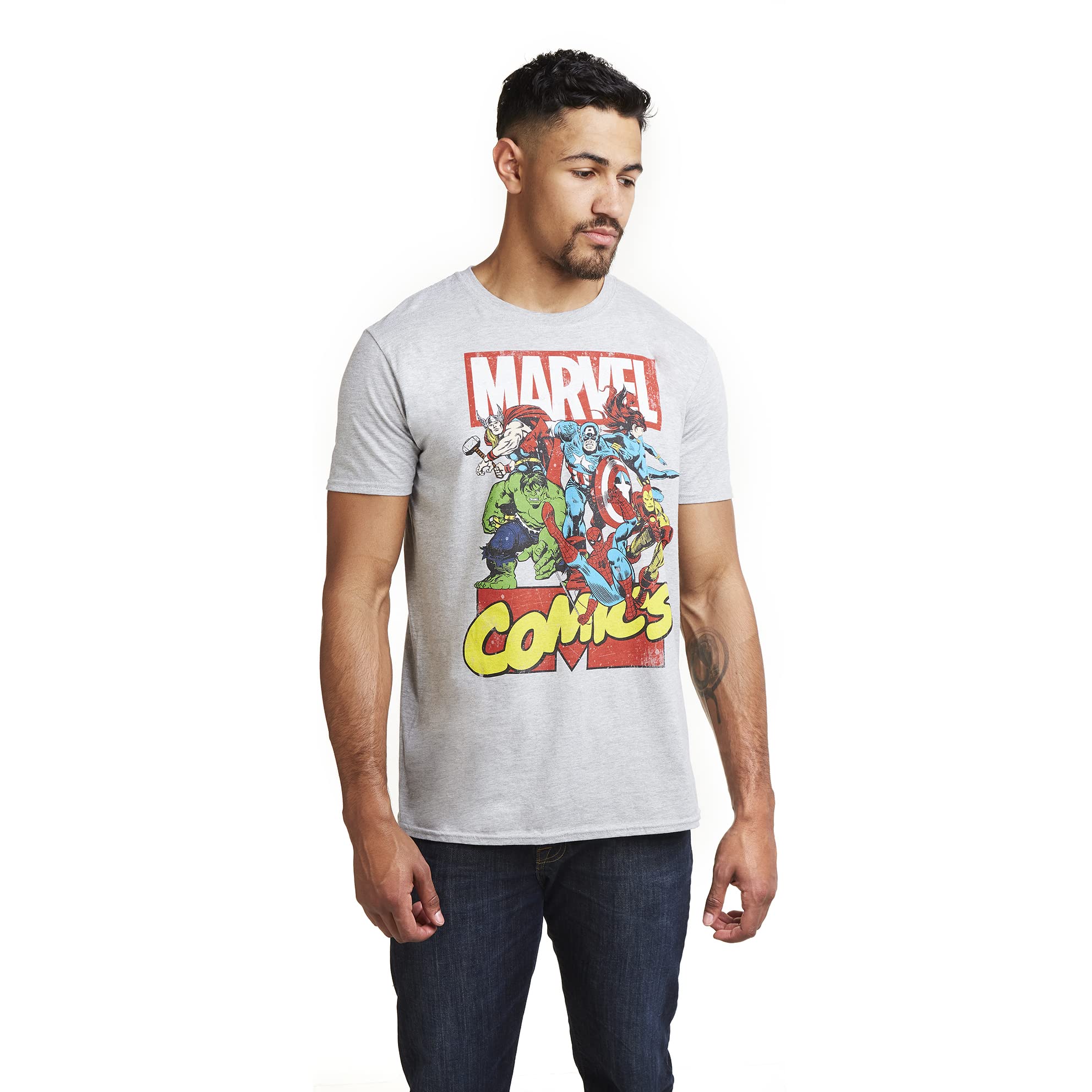 Marvel Men's Call Out T Shirt, Grey (Sport Grey Spo), XXL UK