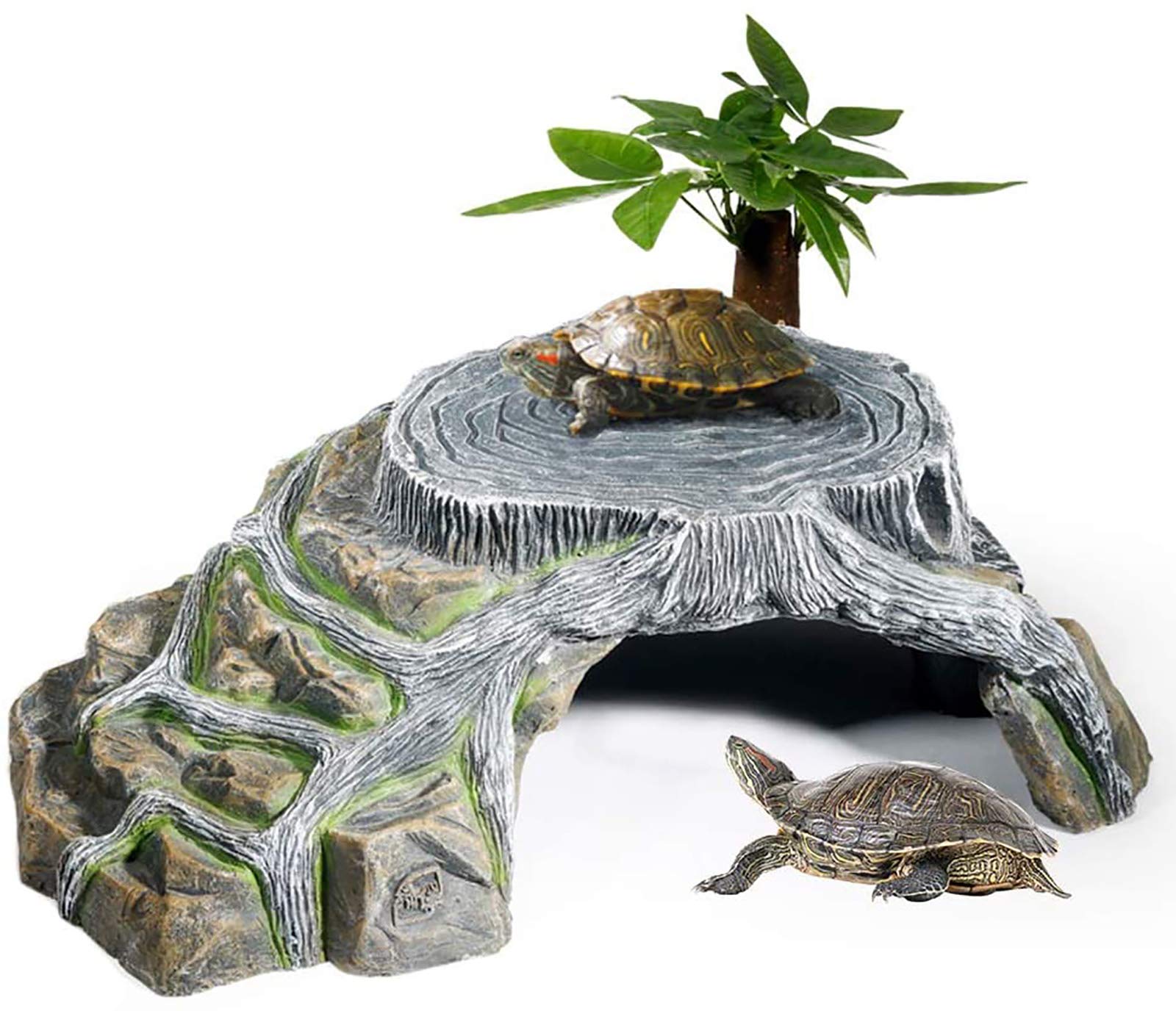 Grotte de Terrarium de Tortues,Résine Plateforme de pèlerinage Habitat caché Aquarium Terrarium décoration Ornement pour Petits lézards Tortues Amphibiens Poisson,XL:41.5 * 28.5cm