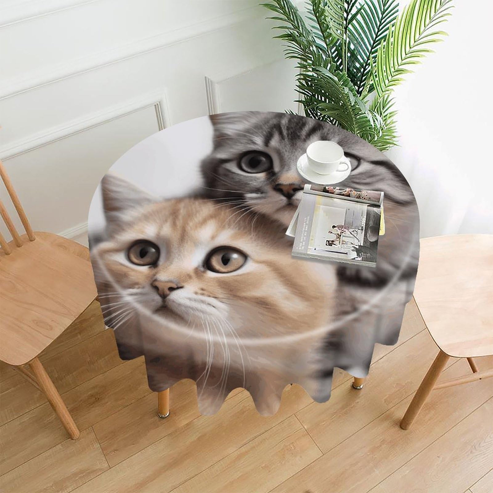 FodPand Cats Round Tablecloth - 60 Inch Premium Polyester Table Cloth, Fashion Wrinkle Resistant Decorative Table Cover for Dining Kitchen Party Buffet Tables