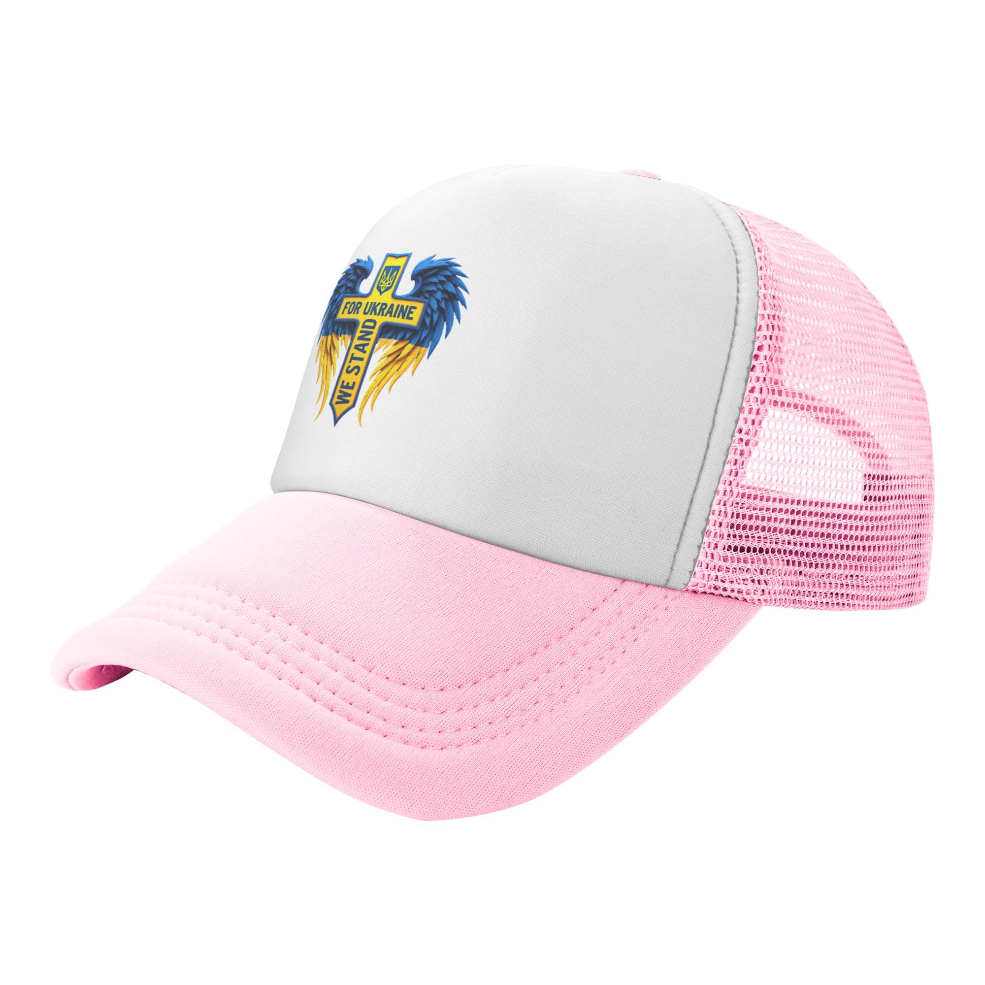 We Stand for Ukraine Trucker Hat Jesus Love Ukraine Kids Hats Adjustable Mesh Baseball Cap - Pink