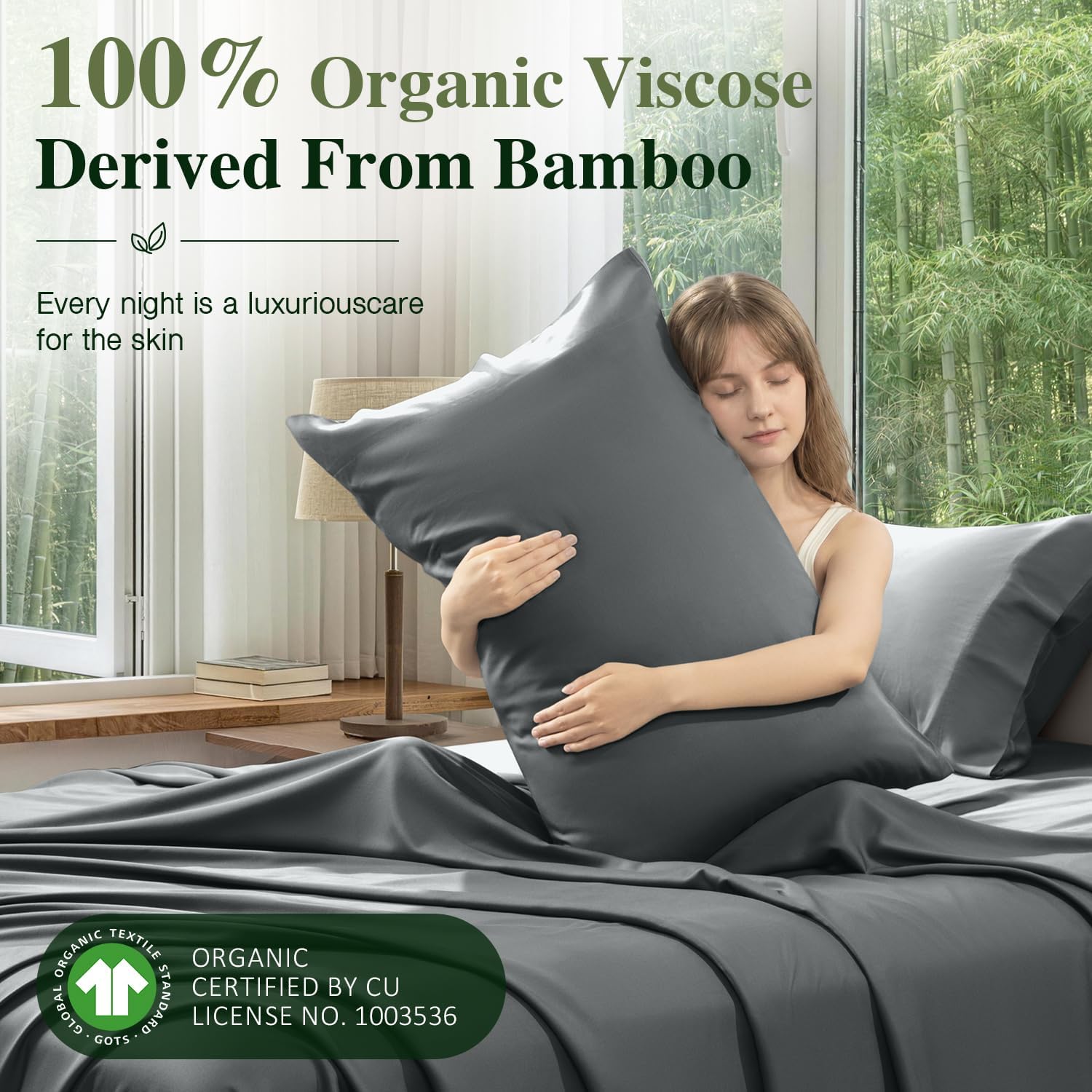 100% Organically Grown Bamboo Viscose Queen Sheet Set with Pockets on Side