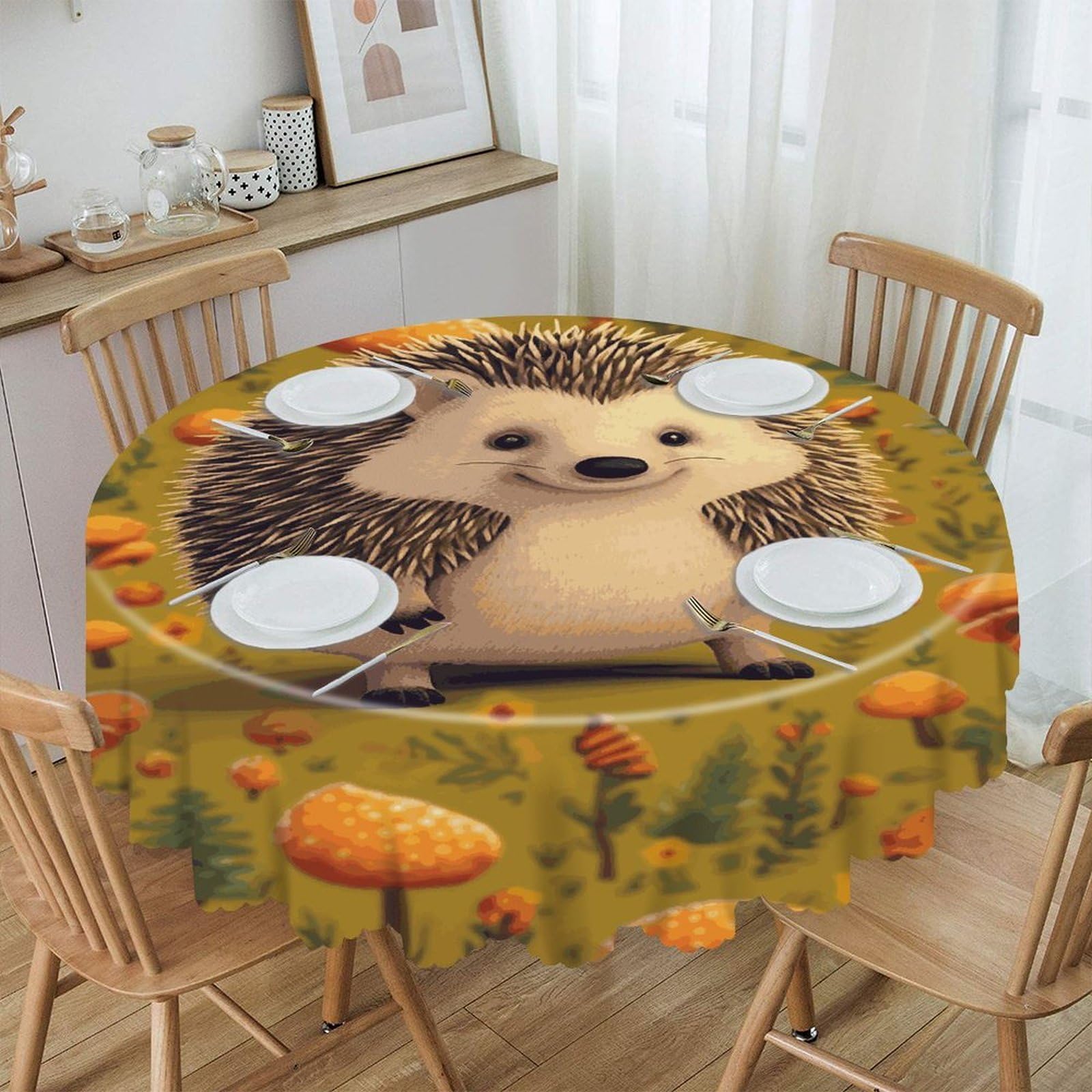 Btcowzrv Style Hedgehog Polyester Round Tablecloth 59.84 Inch, Decorative Washable Table Cover, Table Cloth For Restaurant Picnic Indoor And Outdoor Dining