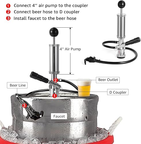 Miniatura 2 de MRbrew Bomba de fiesta de barril, bomba de mano de barril de cerveza con sistema D americano, bomba de picnic de 4 pulgadas con grifo de cerveza y