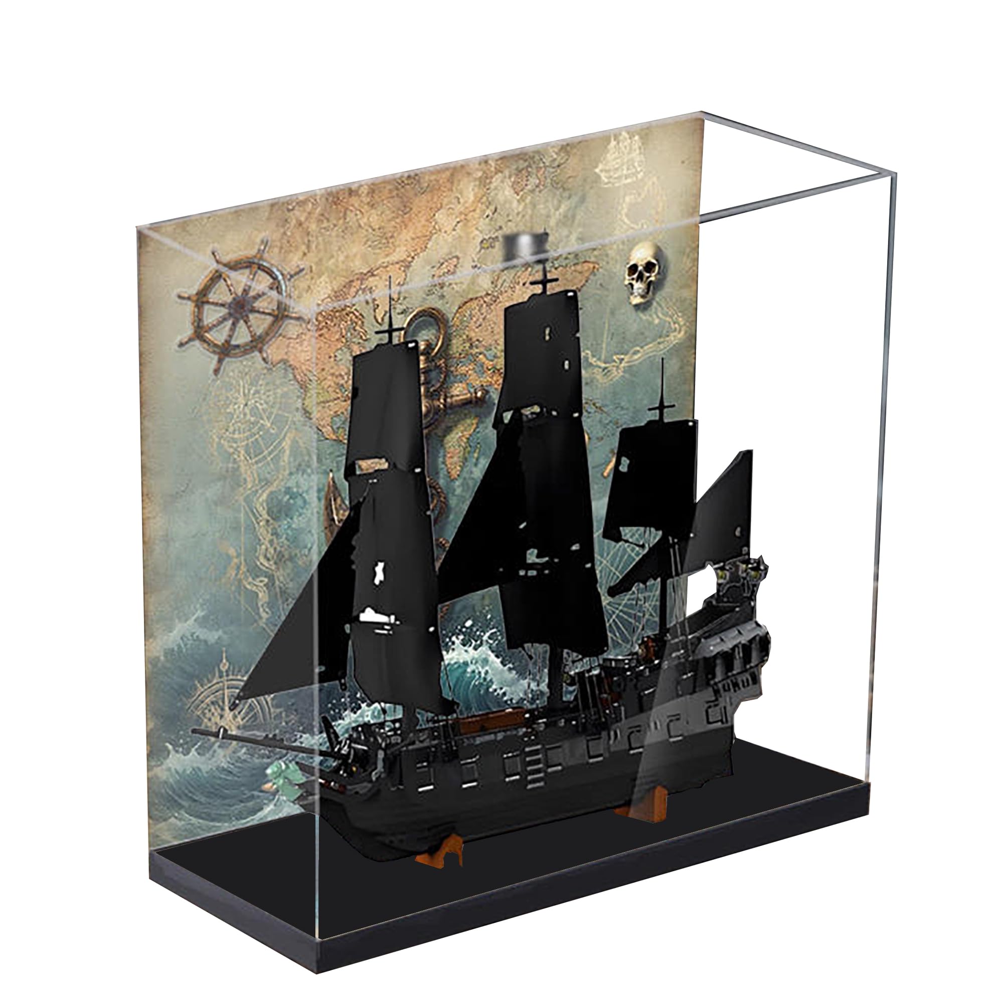 Acrylic Display Case for Lego 10365 Black Pearl Pirate Ship Model, 3mm Dustproof Display Box, Display Case Compatible with Lego 10365 (Model Not Included) (Background 3MM)