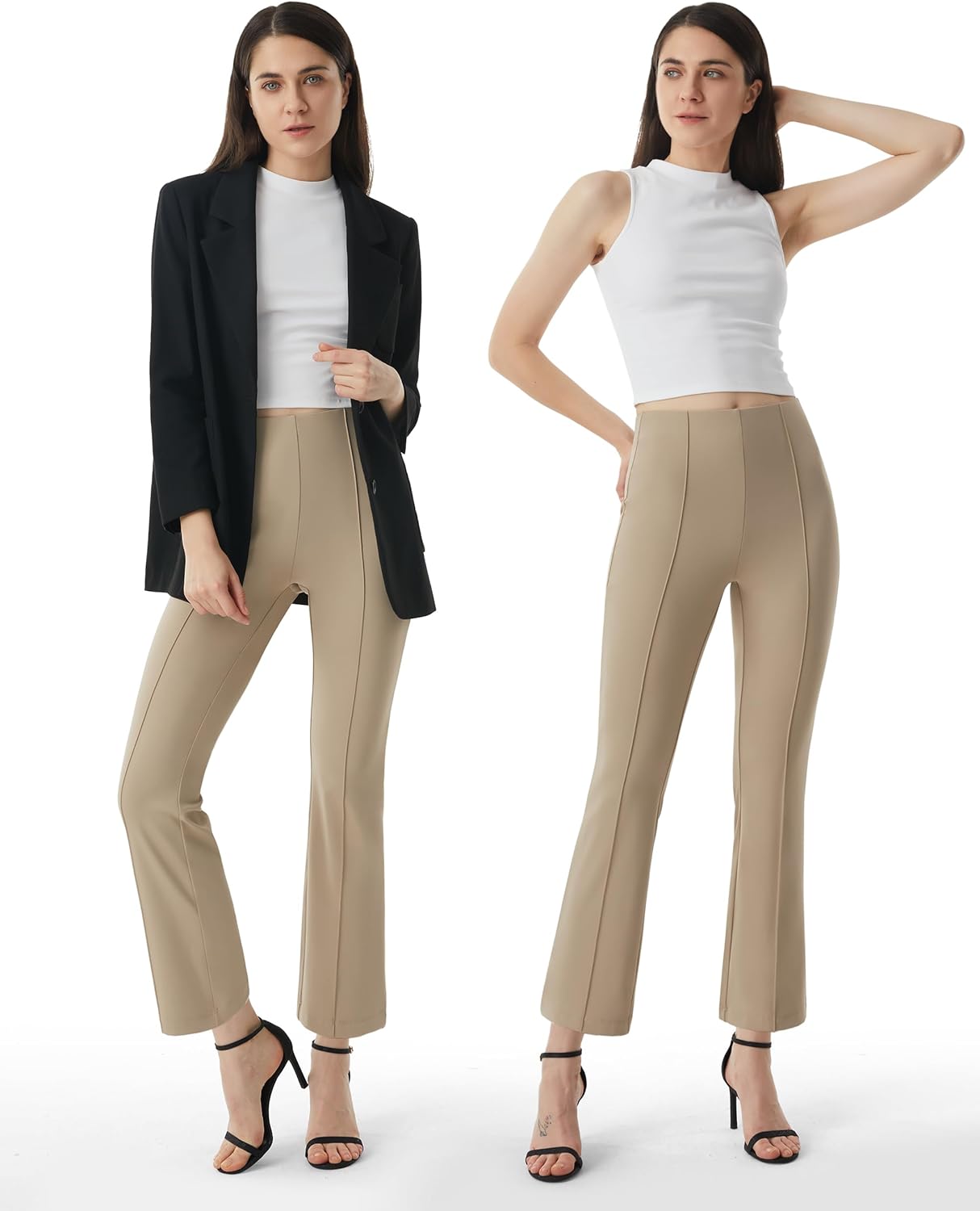 AFITNE Women's Yoga Pants with Pockets Stretchy Pull On High Waisted Cropped Pants Work Casual Dress Ankle Slacks - Image 2