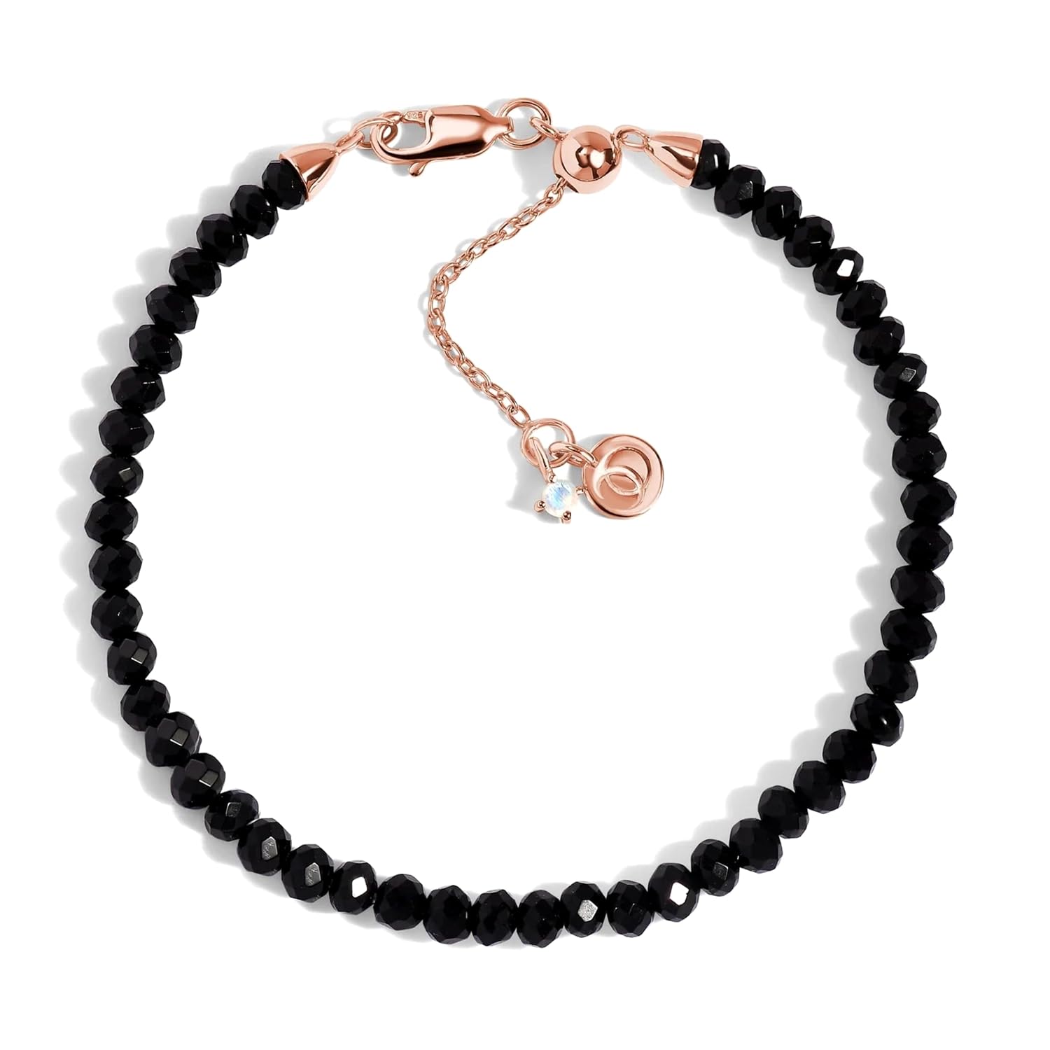 Moon Magic Moonstone Bracelet for Women | Black Obsidian, Rose Quartz Bracelet/Real 925 Sterling Silver | 18k Rose & Yellow Gold Rainbow Genuine Moonstone Jewelry for women |...