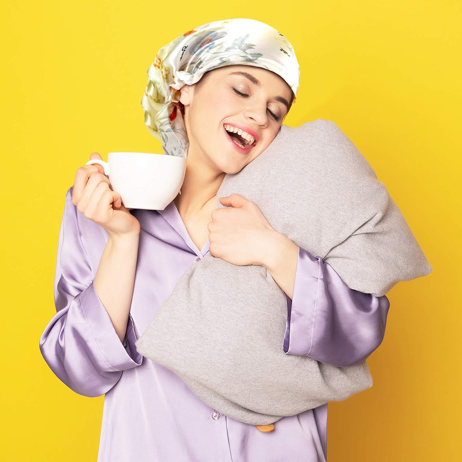 2 Pieces Women Silk Bonnet, Real Silk Night Sleeping Cap Smooth Soft for Long Hair Bonnet Hat(Exquisite Pattern)