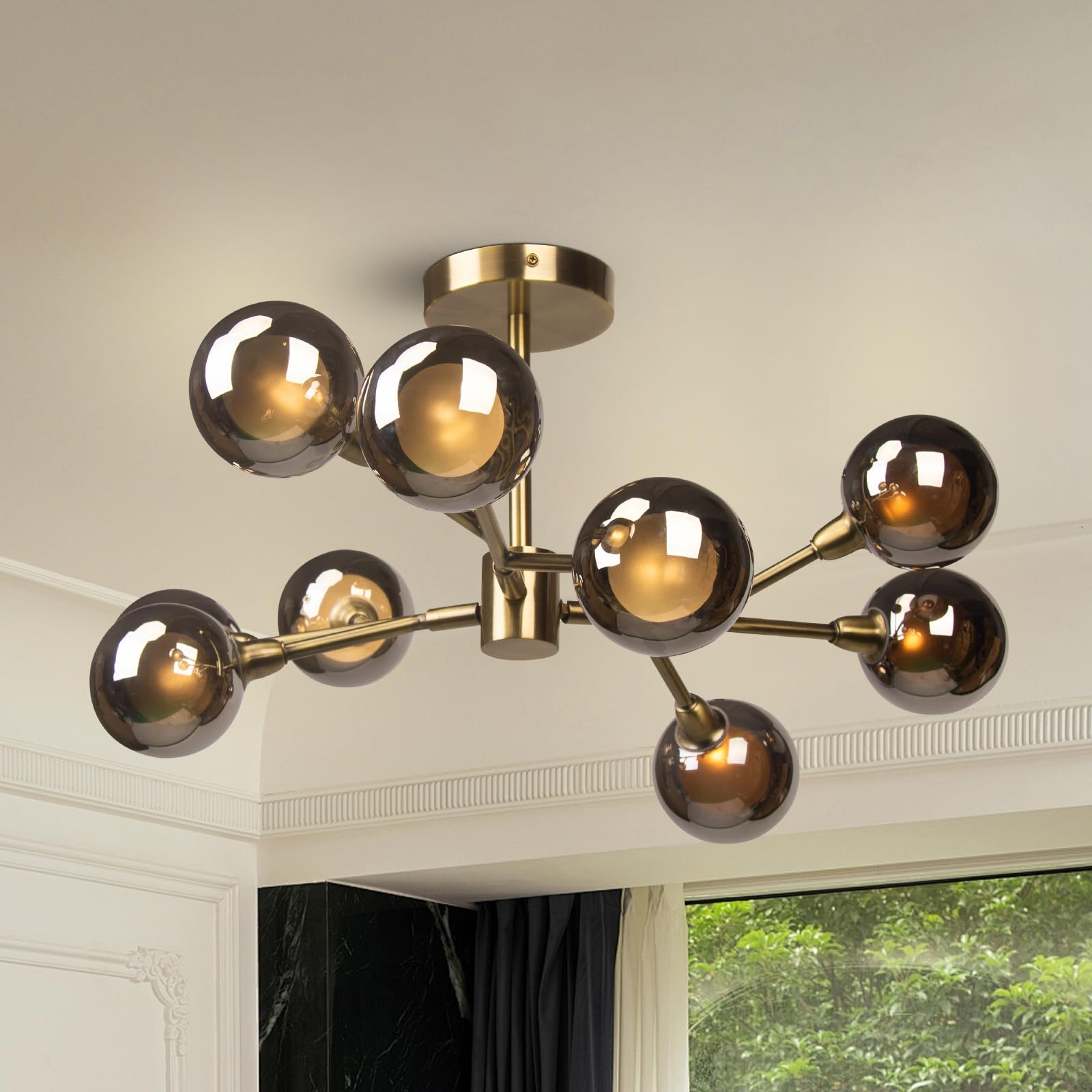 lianheng Sputnik Chandelier for Dining Room, 9-Light Globe Chandeliers with G9 Socket, Ceiling Lamp for Living Room, Bedroom, Dining Room, Hallway (NO Bulbs)