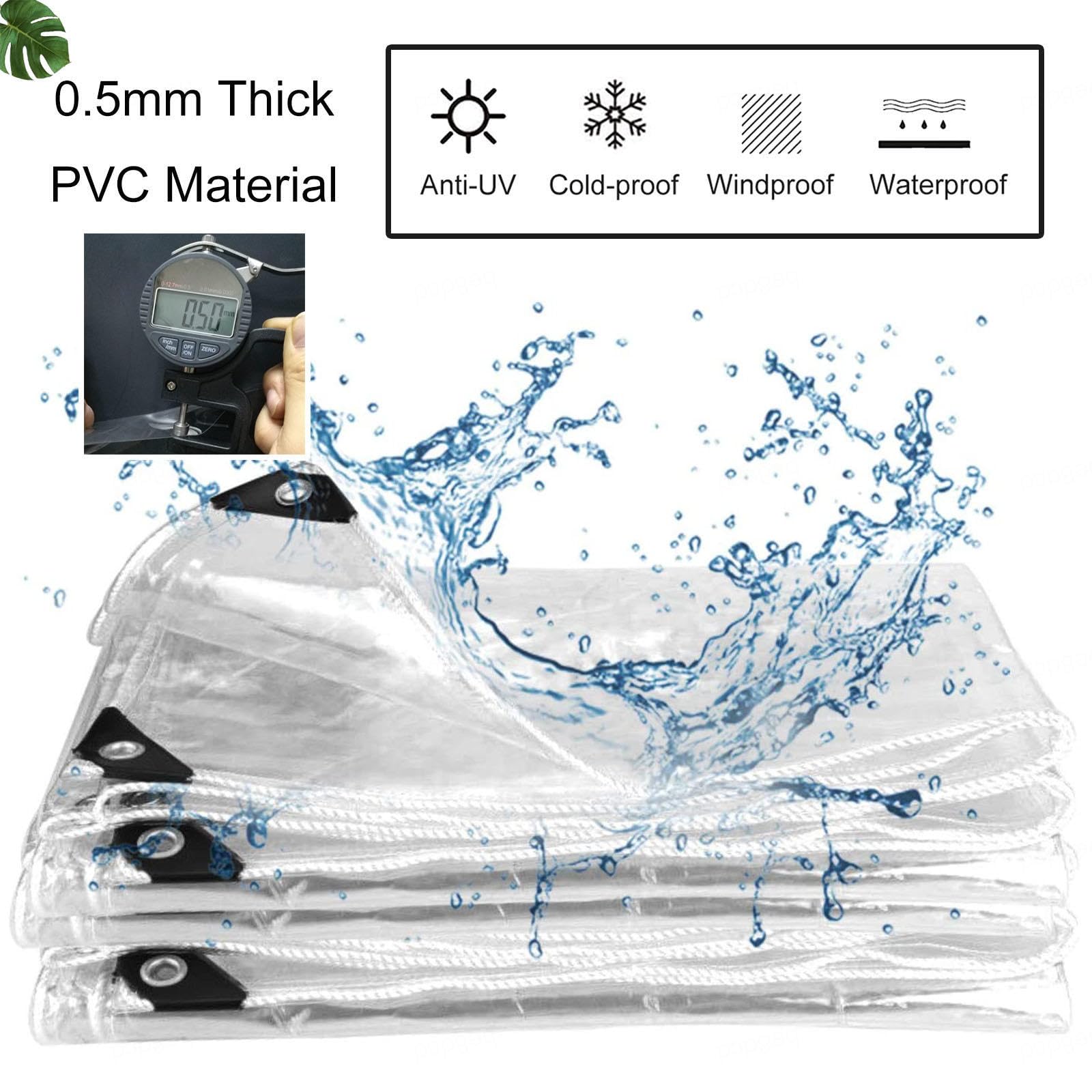 Waterproof Clear Tarp Curtains,Pergola Gazebo Patio Porch Carport PVC Transparent Tarpaulin Side Panels,with Zipper Door,Outdoor Partition Curtain Tarp Cover with Grommets,W×H-4×2.6m(13.1 * 8.5ft)