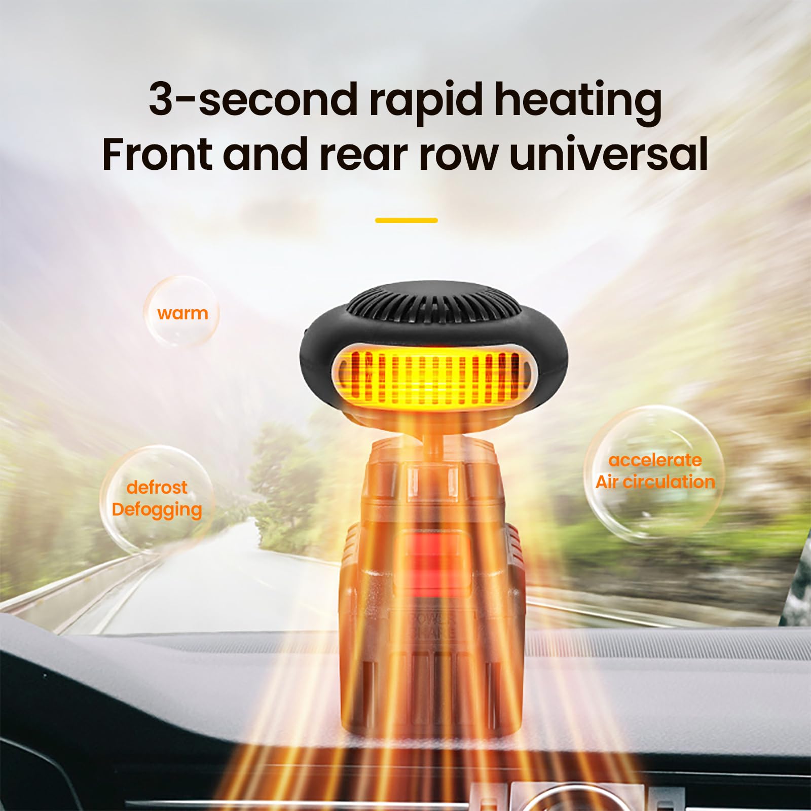 Chauffage D'appoint Alimenté par Batterie,Chauffage Voiture Portable,Chauffage D'appoint Sans Fil,Chauffage Rapide,Dégivrage, Désembueur,pour Camping-car,SUV (2 batteries)