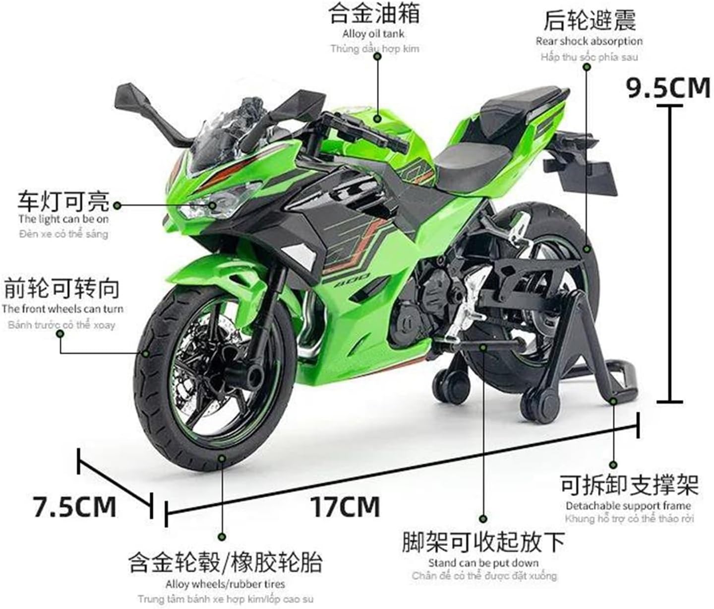 Collection 1/12 Motorcycle Model Diecasts Portable Racing Finger Motobike Simulation Collection Toys for for Ninja 400(Green)