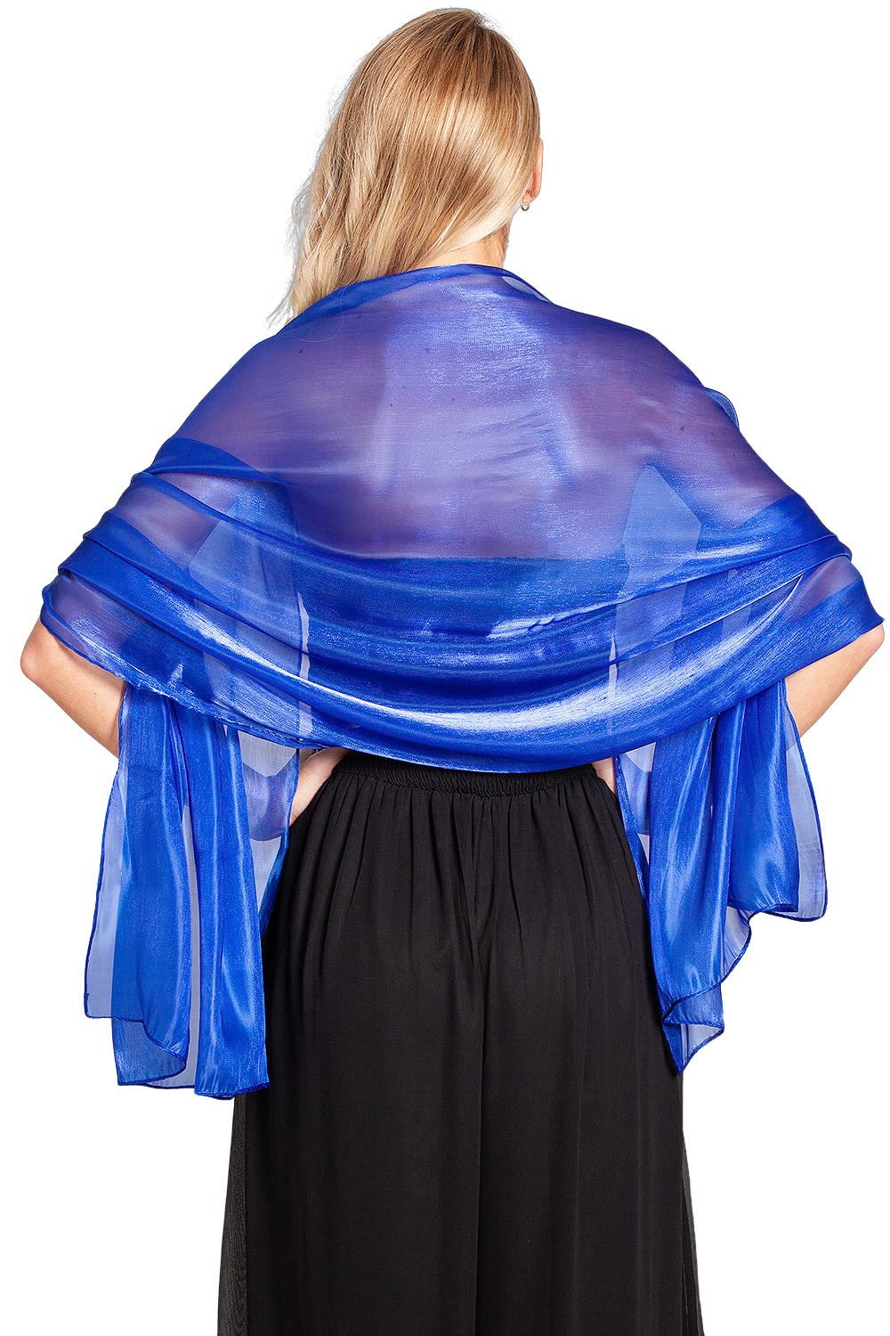 Central Chic Women's Blue Silky Iridescent Wrap Stole Shawl For Weddings Bridal Bridesmaids Evening Wear Prom Balls & Parties