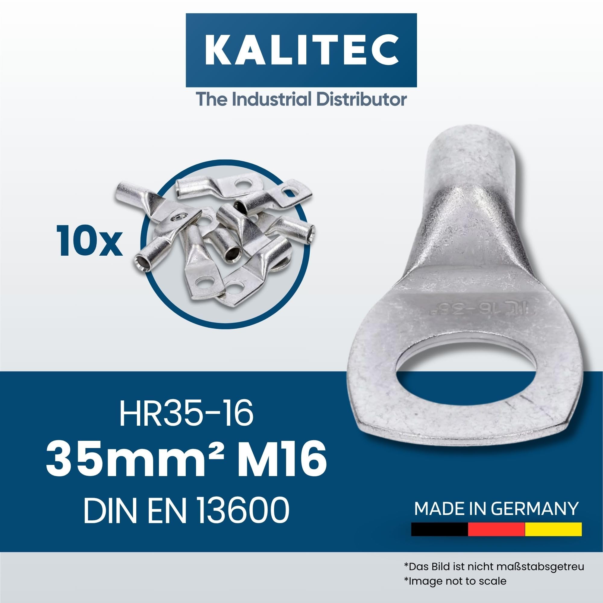 Kalitec 10x Cosse de Câble Tubulaire 35 mm² M16, Cuivre Étamé, Lot de 10 | Connecteur à sertir certifié UL pour auto, moto et solaire, haute pureté, résistant à la corrosion, fabriqué en Allemagne
