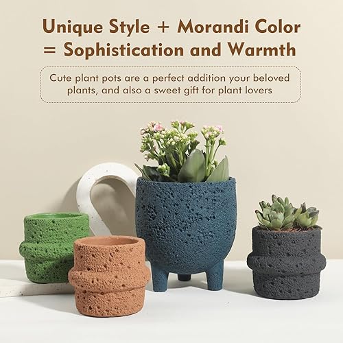 Miniatura 6 de Maceta de cemento para suculentas, plantas de serpiente, maceta estilo piedra de lava con orificio de drenaje, paquete de 2 macetas de aloe de