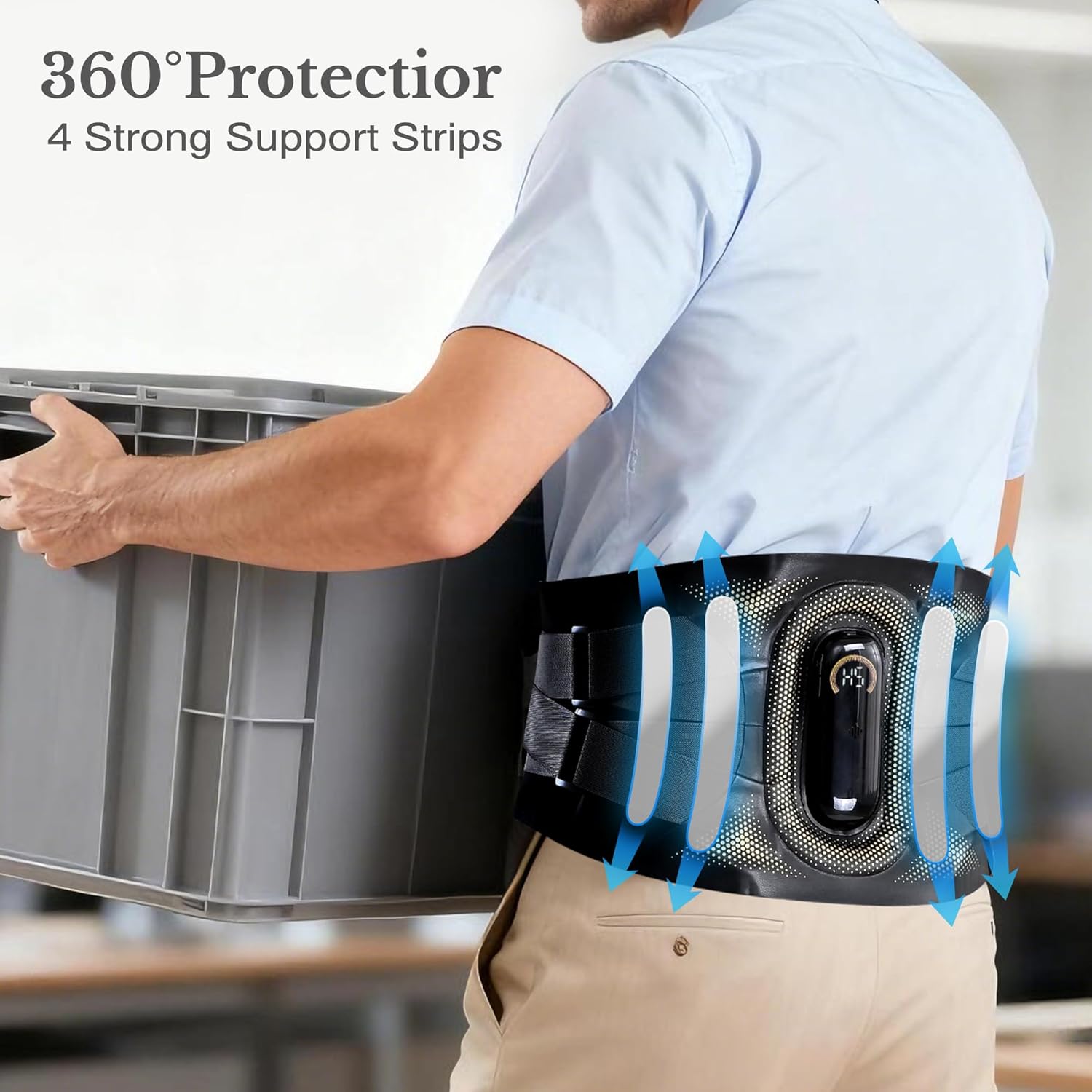 Portable Heating Pad with Massager for Back Pain Relief, Cordless Smart Voice Lower Back Massager, Heated Back Brace, Birthday Gift for Dad Mom Women Men, 2500mAh Battery, 5 Heat Auto-Off 38"