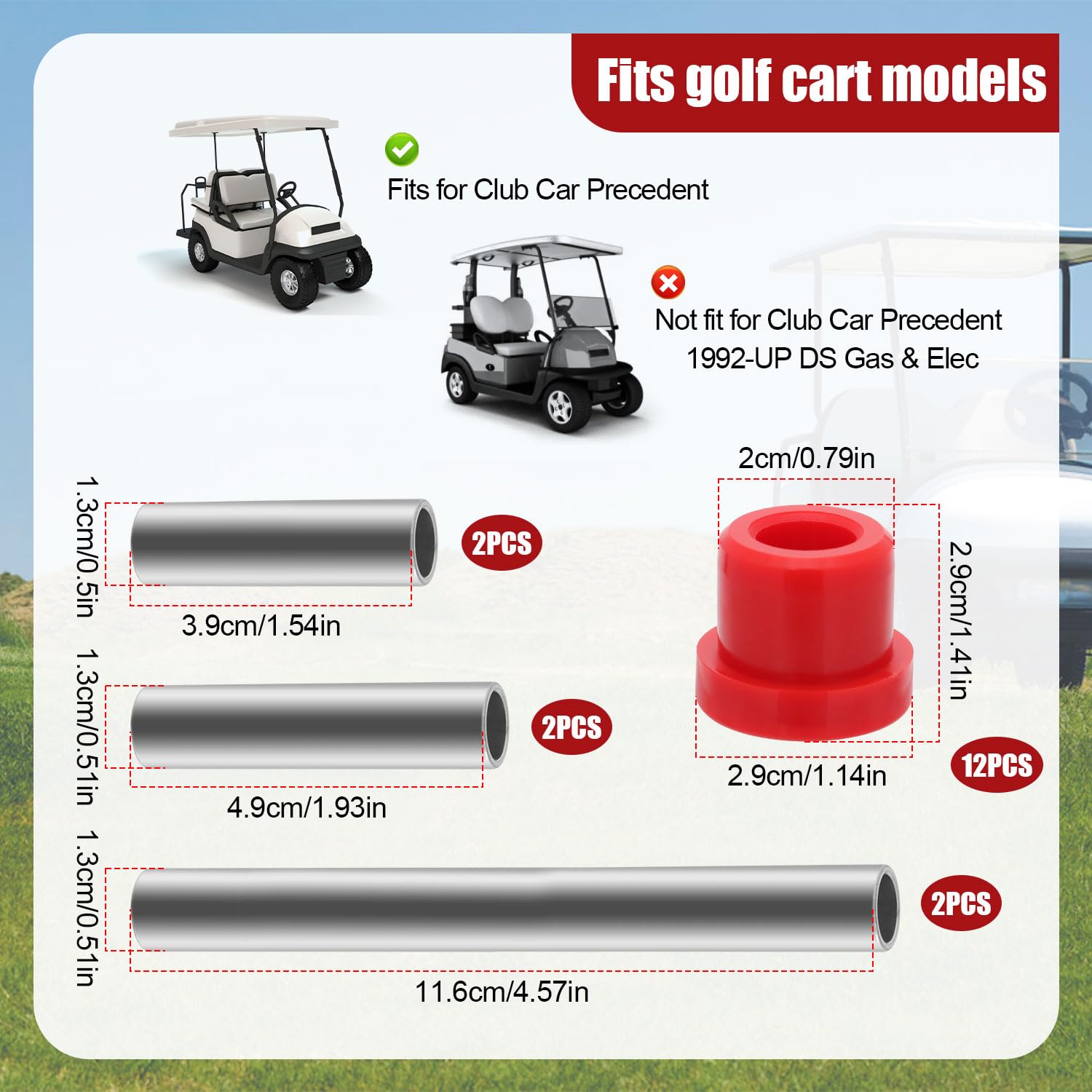 Kit Boccole Anteriori per Club Car Precedenti 2004-Up, Molla Inferiore Anteriore e Boccole del Braccio ad A Anteriore Superiore Manicotti 102289901 per Carrelli da Golf