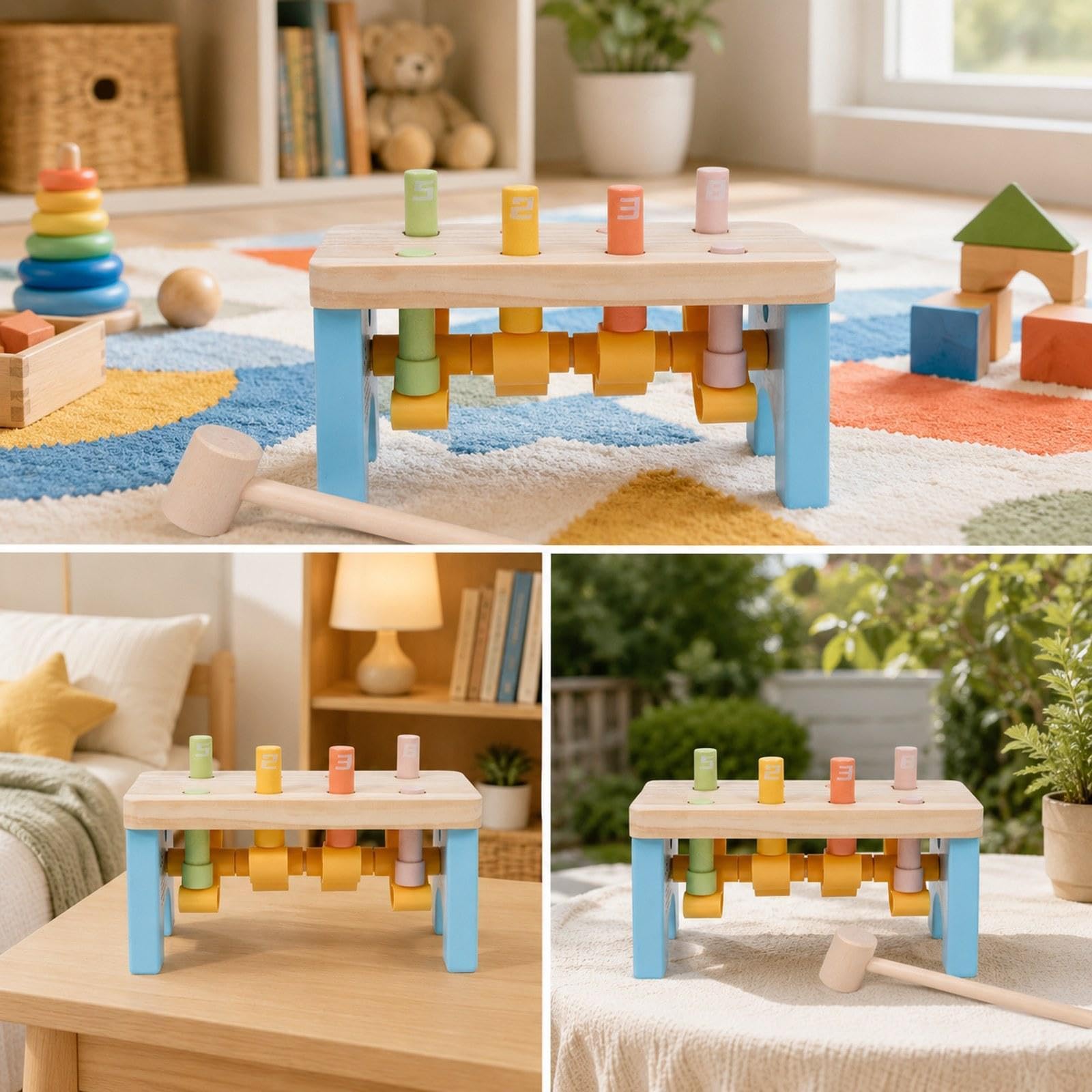 Klopfbank Aus Holz, Spielzeug mit Holzklöppeln, Lernspielzeug für Vorschulkinder, Koordination, Feinmotorik, Zahlenerkennung, Hand Augen Entwicklung,
