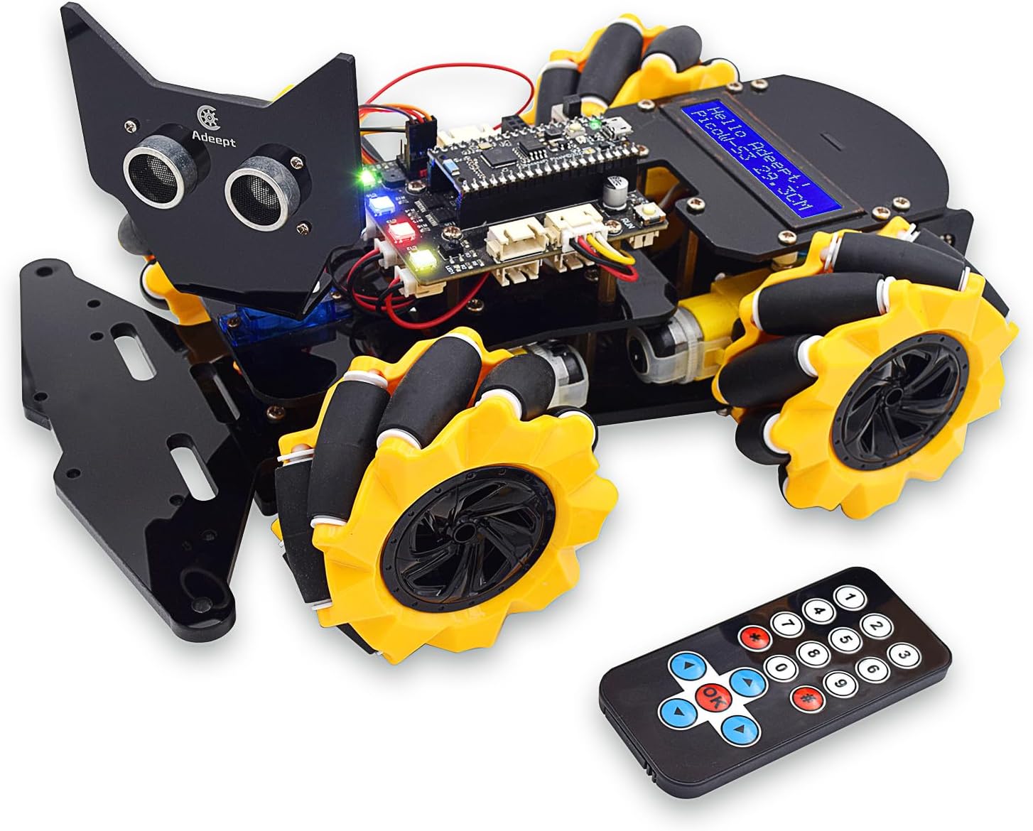 4WD Omni-Directional Mecanum Wheels Robotic Car Kit for ESP32-S3 | Banana Pi PicoW-S3 DIY STEM Remote Controlled Educational Robot Kit with LCD1602 Display, Python Code & PDF Tutorials