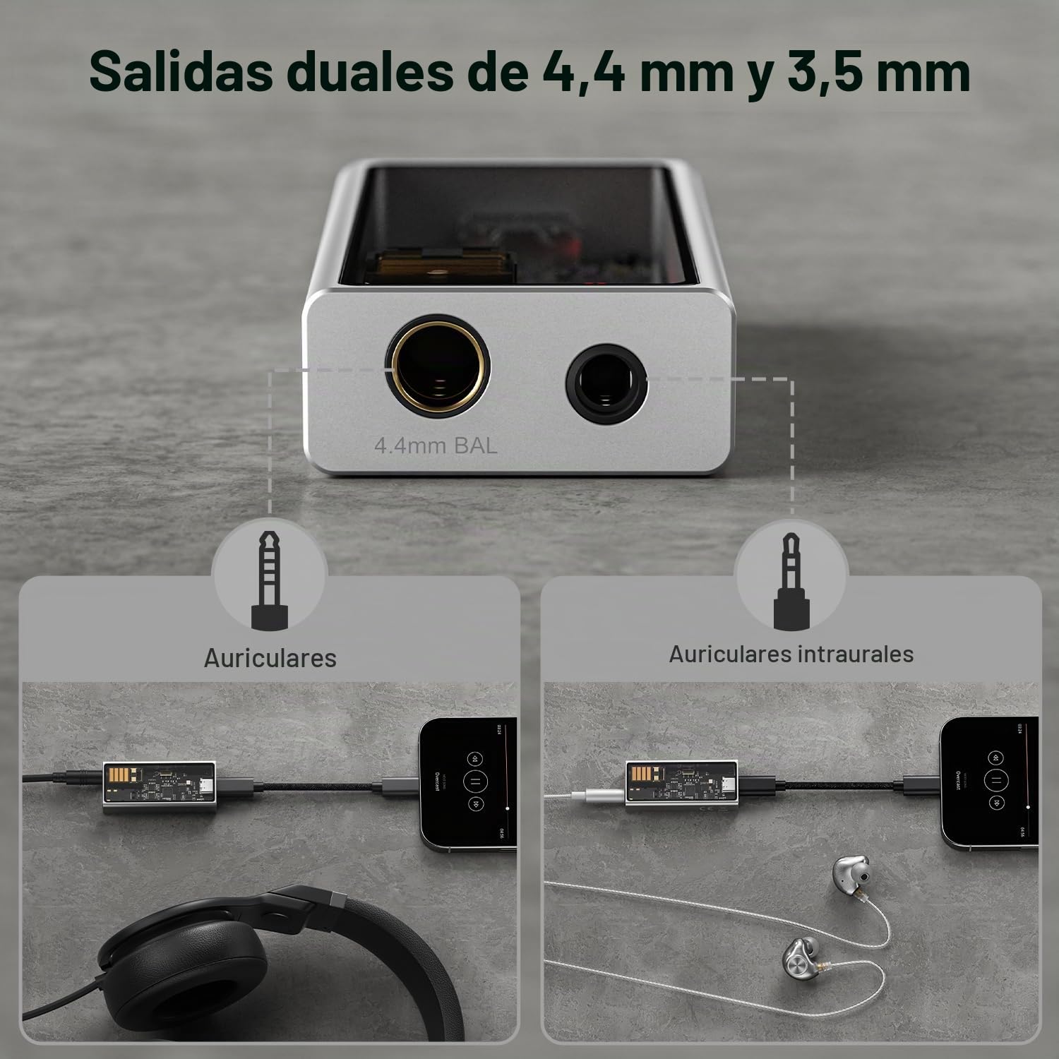 Questyle Amplificador de Auriculares M15C portátil USB DAC Amps 32bit/384kHz DSD256 decodificador con Salidas Dobles de 4,4 mm y 3,5 mm, Alta resolución, sin pérdidas para teléfonos