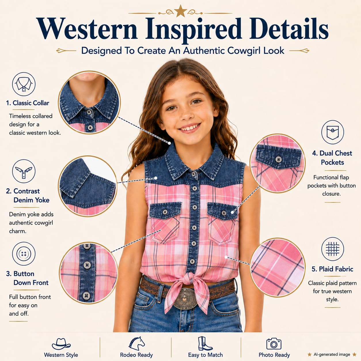 Bienzoe Fille Plaid Denim sans Manches Décontractée Chemisier