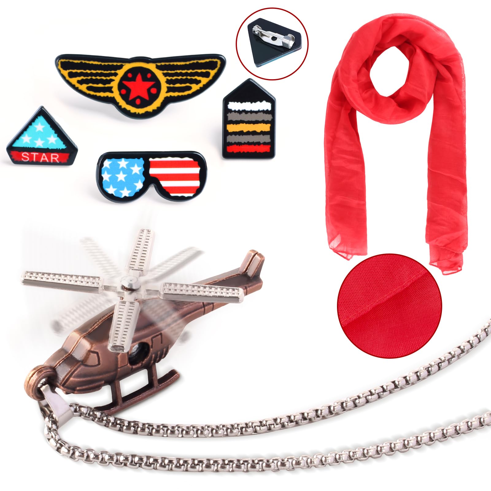 Kyson Costume da aviatore per bambini, in pelle, cappello da aviatore, con occhiali, sciarpa, spilla, collana, per Halloween, feste a tema aviazione