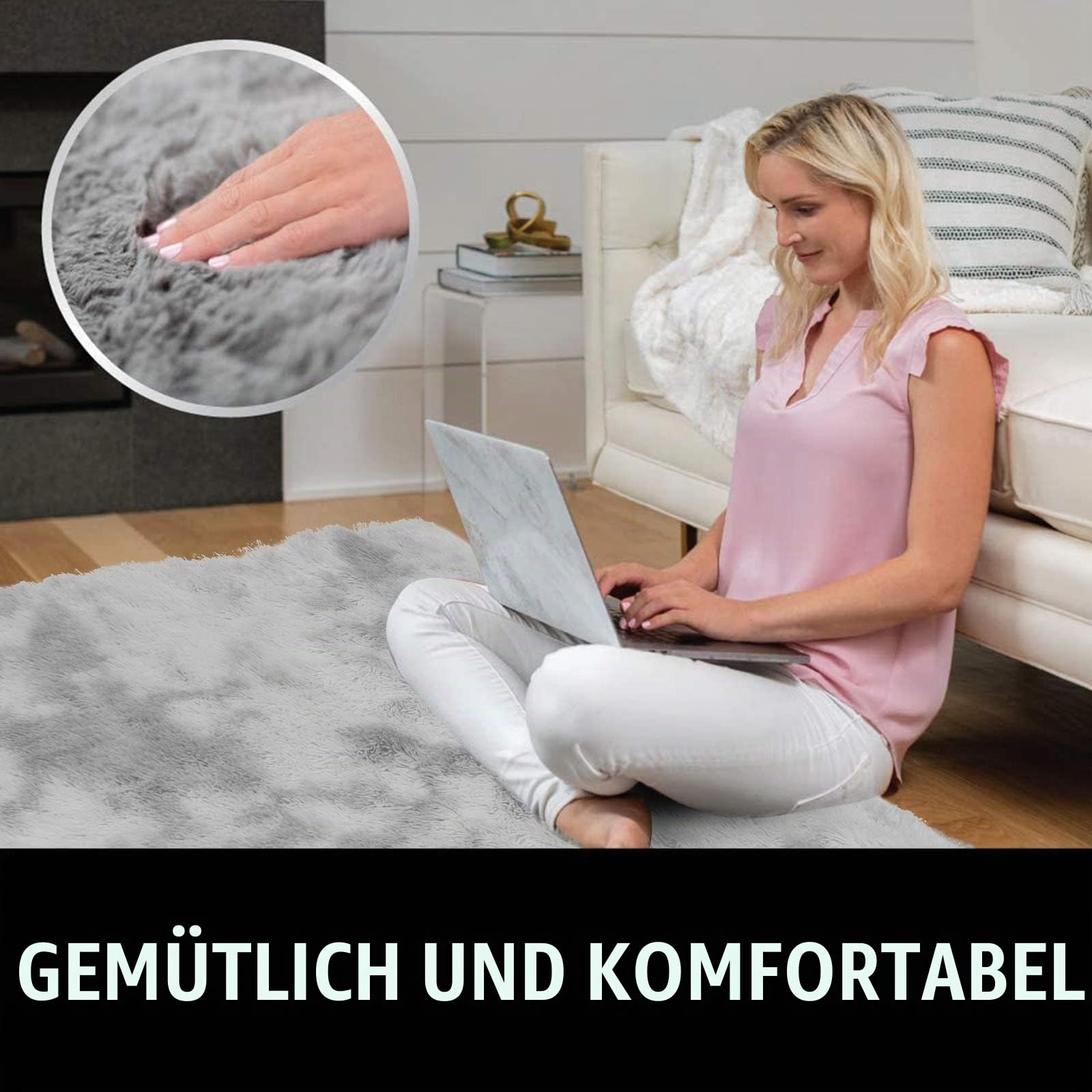 Pauwer Shaggy Flauschiger Teppich Wohnzimmerteppich Langflor rutschfest Bettvorleger Bodenmatte für Schlafzimmer,160 X 200 cm