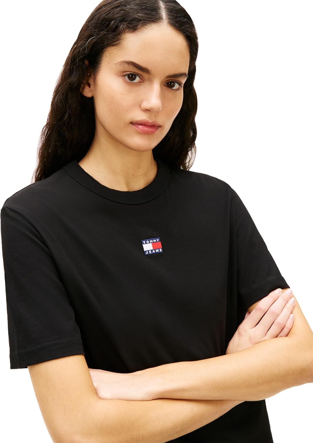 Tommy Jeans Womens Short Sleeve Cotton Graphic T-Shirt with Embroidered Flag Logo - Image 2