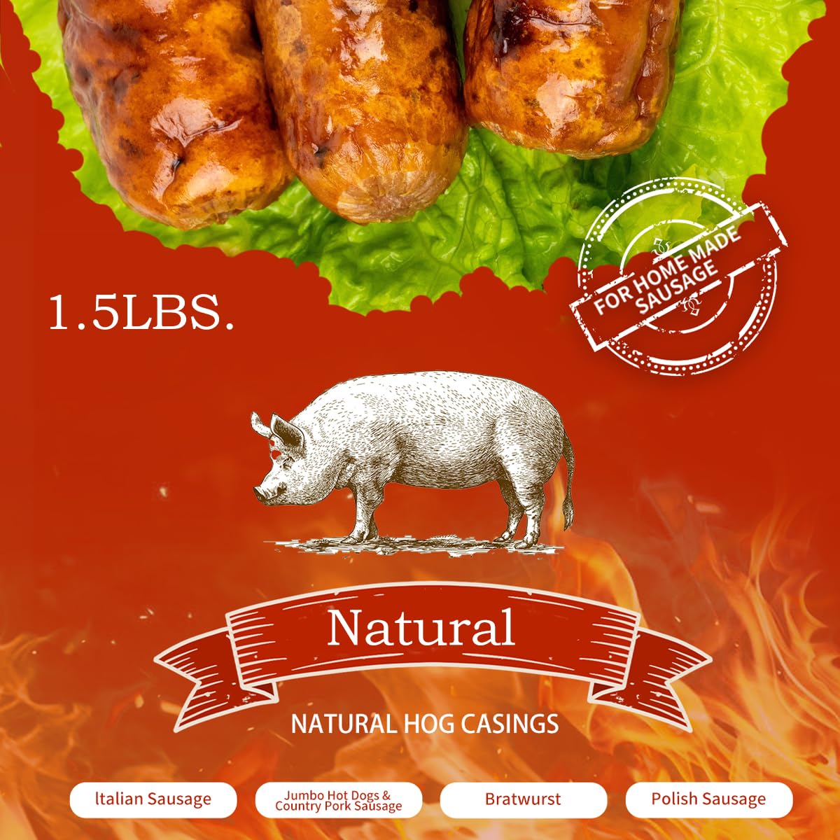Buy 1.5lbs 100 Natural Hog Casings for Home Make Sausage, Makes 100 to