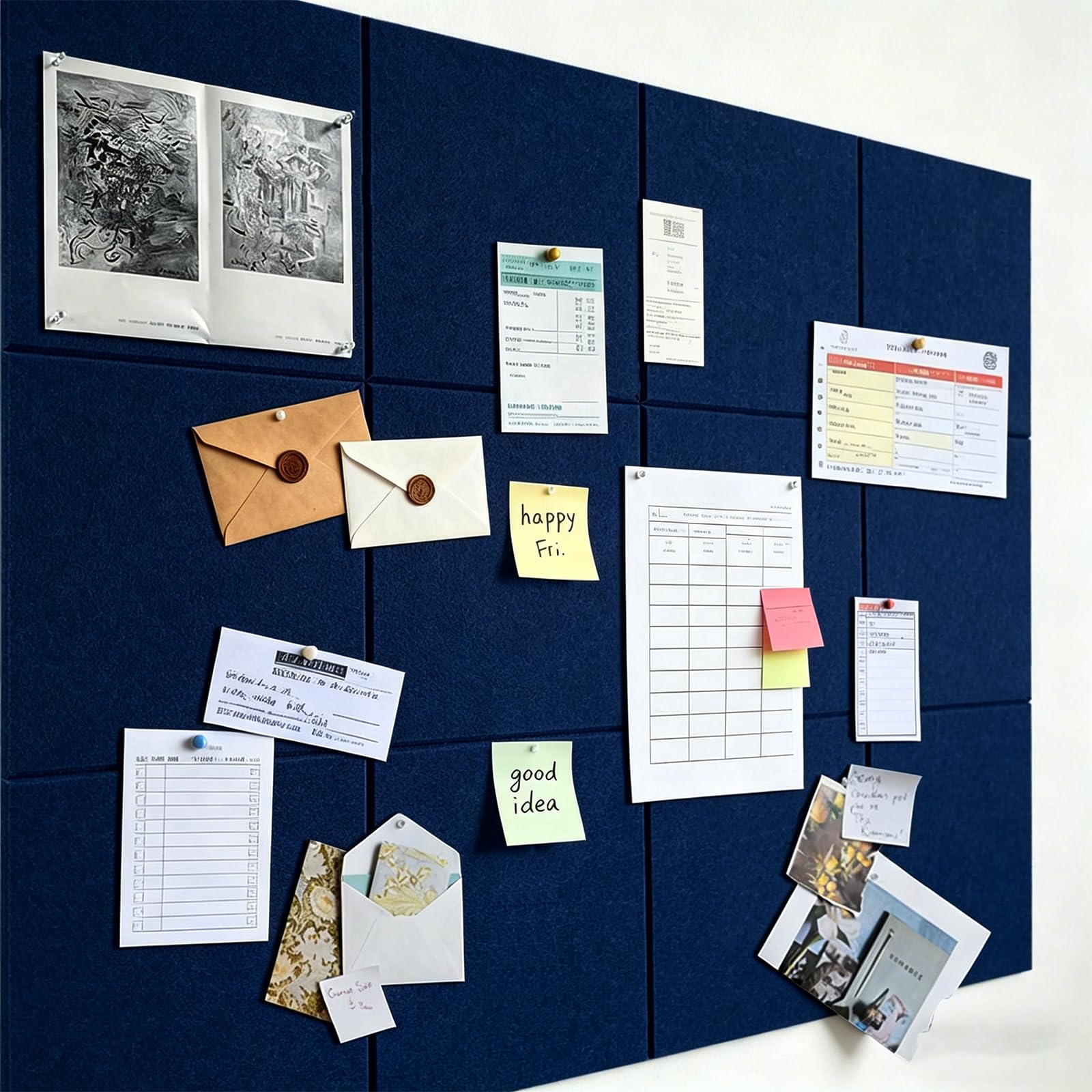 Felt Notice Board Modern, 120 x 90 cm, Navy Blue, Large Pin Board, Self-Adhesive, Pin Board, Felt Wall, Photo Wall, Felt Board, Cork Boards, Memo Board, Bulletin Board, Decoration, Children's Room