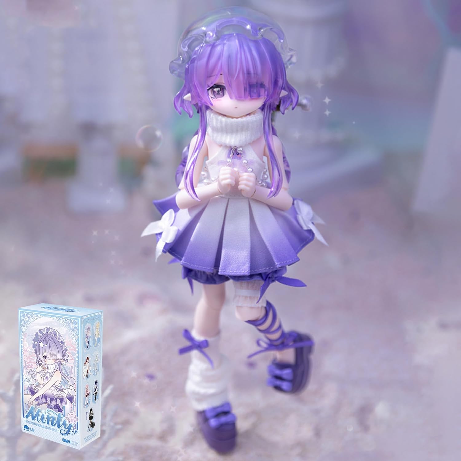 Come4Free BJD Blind Box Minty Ocean Gem Mysteries Series Wisteria Jellyfish Lavia - BJD Doll Collectable Action Figure for Birthday Gifts Party Toys 1PCS/7.3''/Age 15+