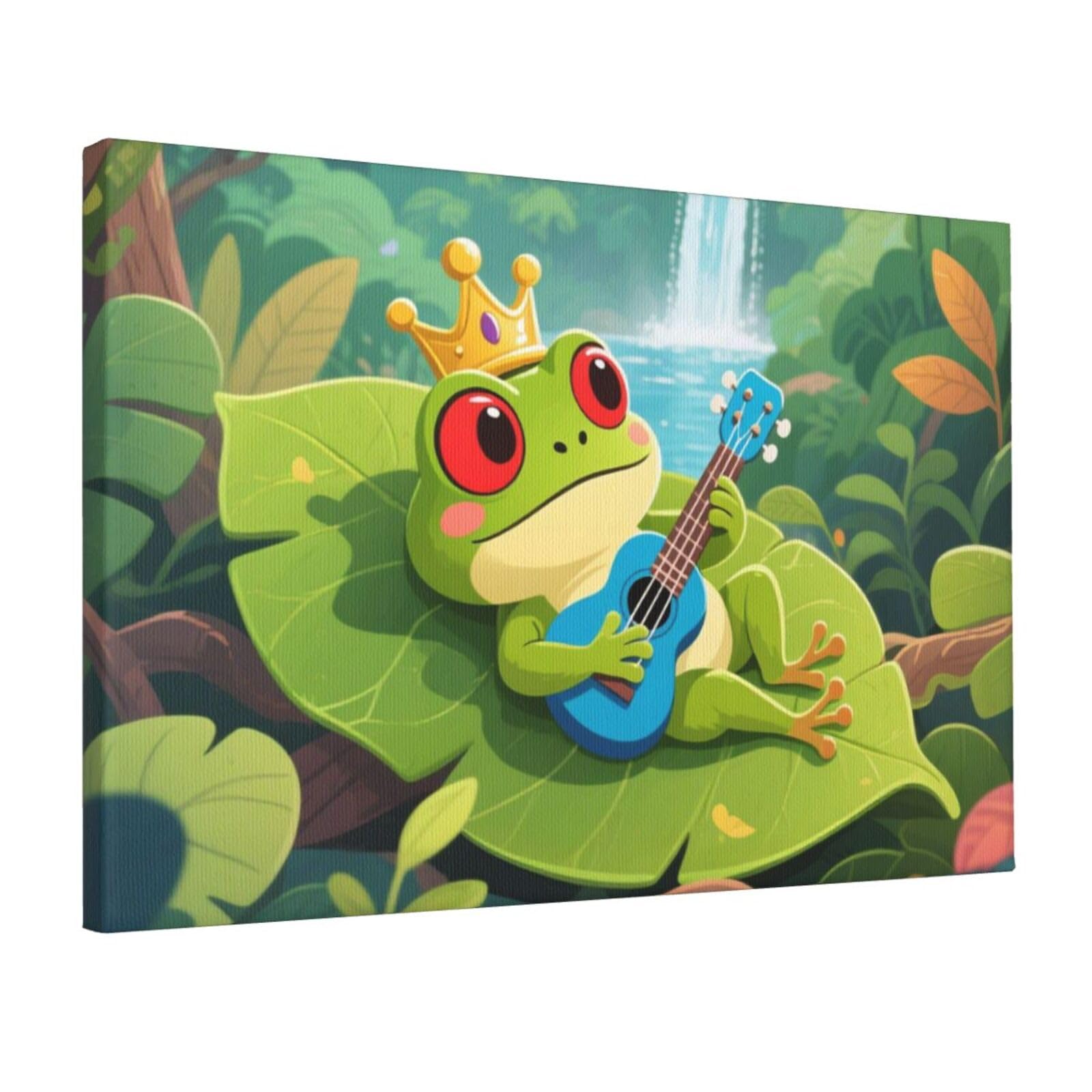 Fodpand Cute Frog Unframed Canvas Wall Art,Modern Posters Print Wall Decor Canvas Oil Painting For Bedroom Living Room Bathroom Wall Hanging Artwork Ready To Hang 12"X18"