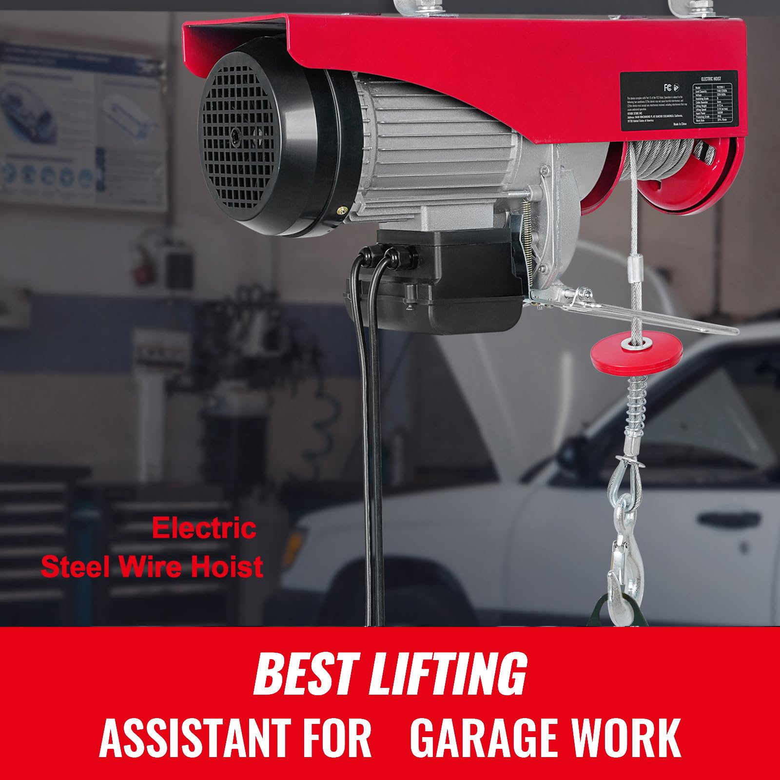 Happybuy Electric Hoist, 1320 lbs Lifting Capacity, 1150W 110V Electric Steel Wire Winch with 14ft Wired Remote Control, 40ft Single Cable Lifting Height & Pure Copper Motor