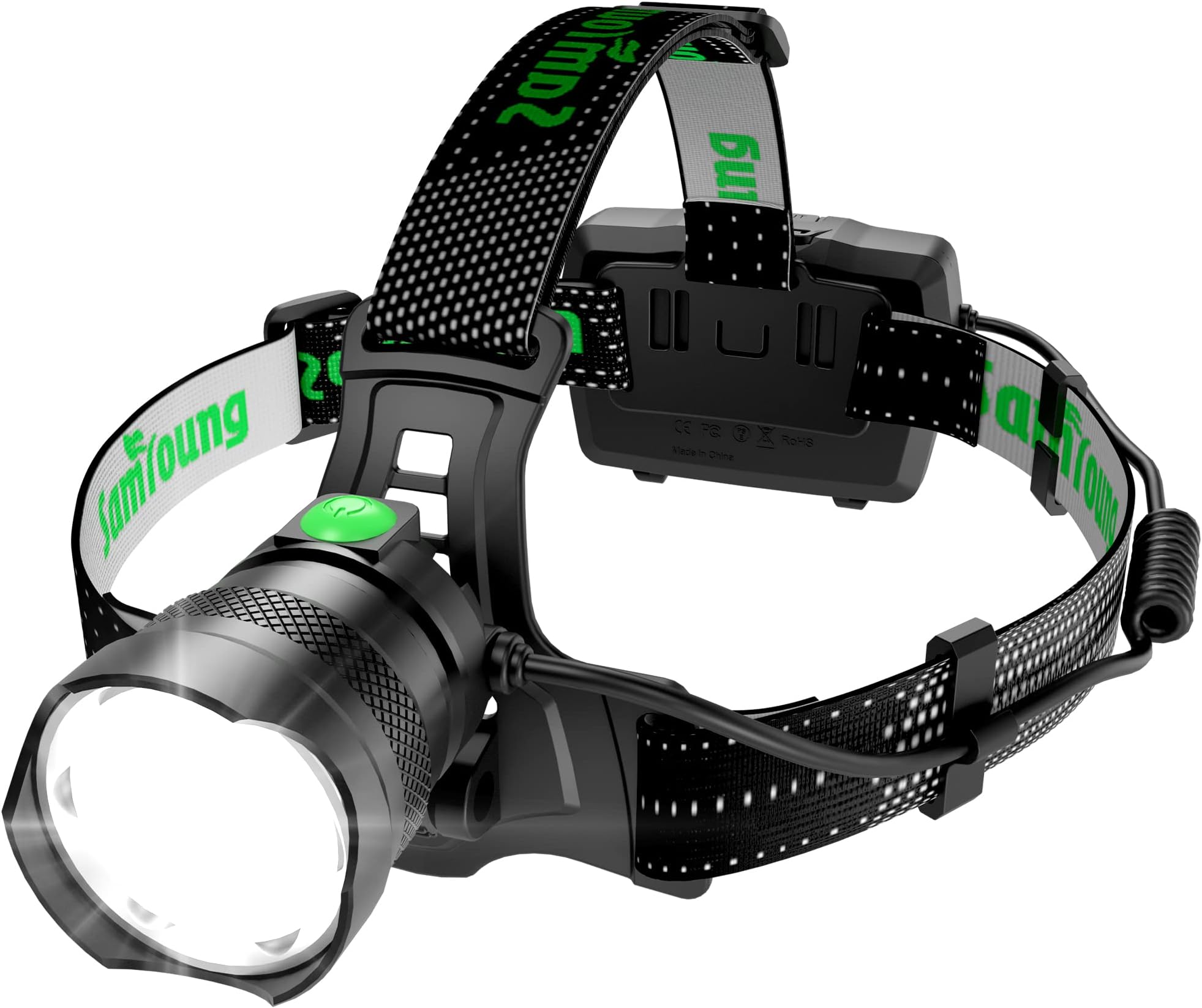 100000 LM Headlamp Induction Function, 7 Modes 50h Long Lasting Battery Life Head Lamp, IP67 Waterproof Zoom LED Headlamp, 90°Angle Adjustable for Outdoor Indoor Camping Running Hunting Car Repair