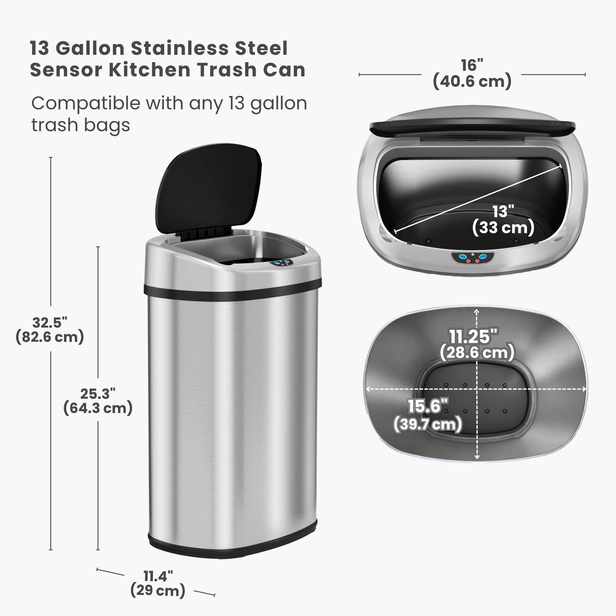 iTouchless Sensor Trash Can - Odor Control & Stainless Steel -14 iTouchless Sensor Trash Can - Odor Control & Stainless Steel -14