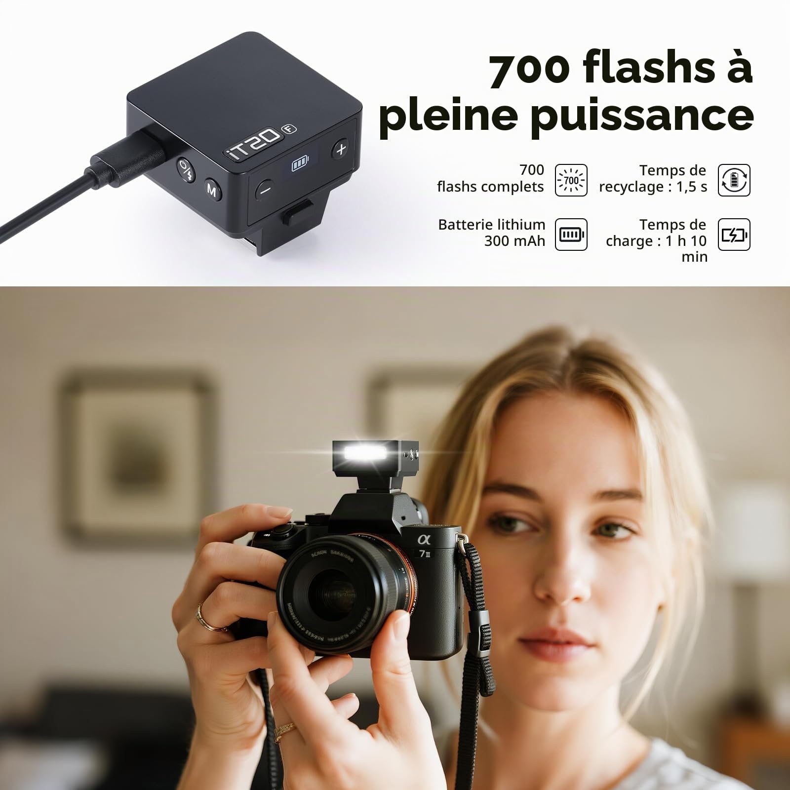 Godox iT20F TTL Mini Flash pour Fujifilm, Batterie Intégrée Recharge USB-C | Flash Appareil Photo, 700 Flashes à Pleine Puissance, 1,5 s Recycle Rapide, Diffuseur Magnétique et Filtre de Couleur (Noir)