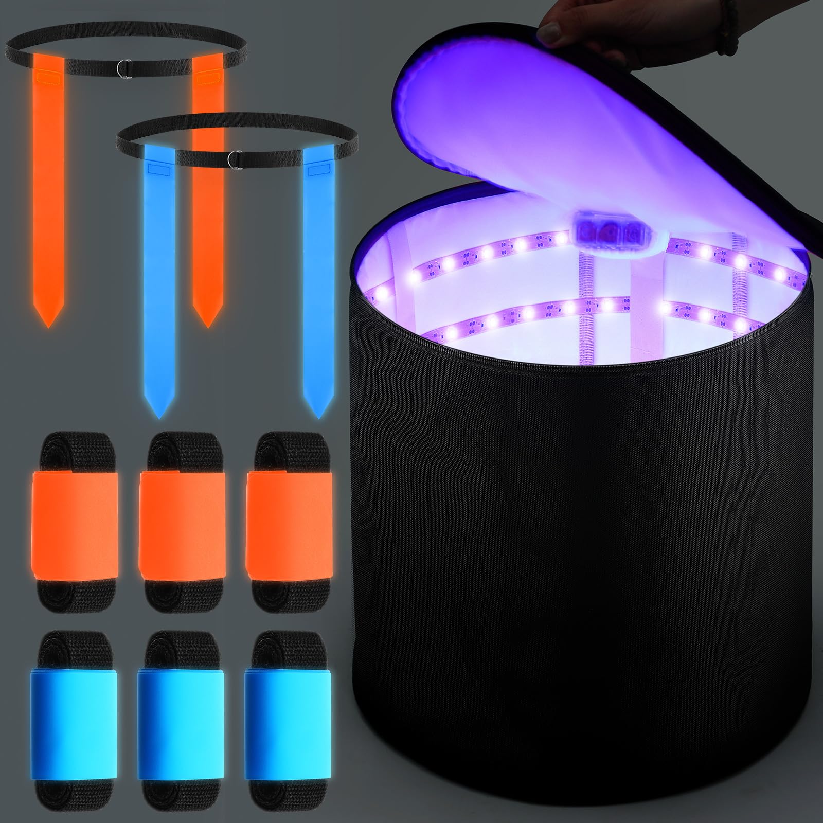 Hiboom 6 Pcs Glow Flag Football Belts with UV Charger Bag, Adjustable Belt