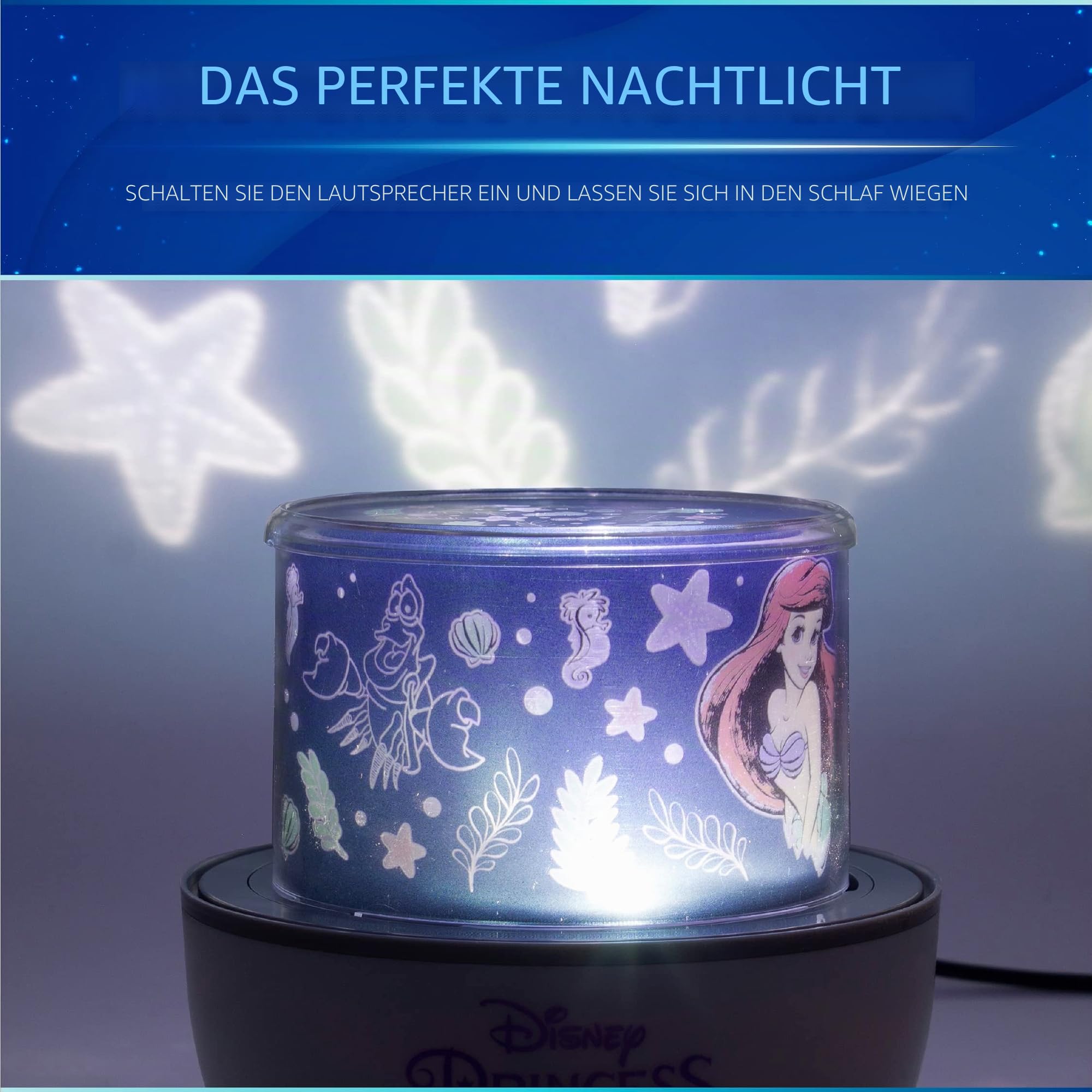 Disney Princess Projektion Licht - Wechselbare Szenen, mit Ariel, Rapunzel, Cinderella & Mulan, Nachtlicht & Dekoration für Wände & Decke im Mädchenzimmer