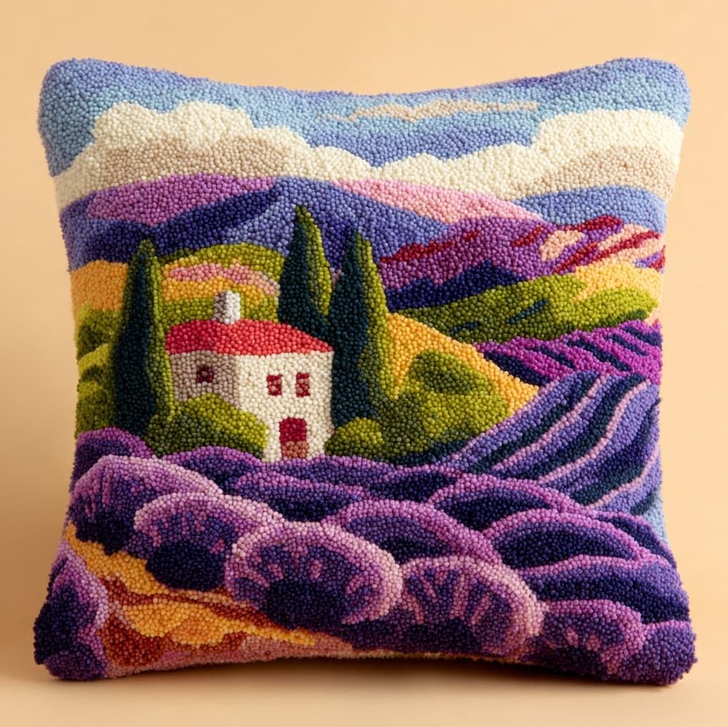Wallustrioaw Lavender Latch Hook Pillow Kits, Manor,Diy Craft Kit For Adults Latch Hook Pillow Case Includes Canvas,Yarn,Instructions,17X17in
